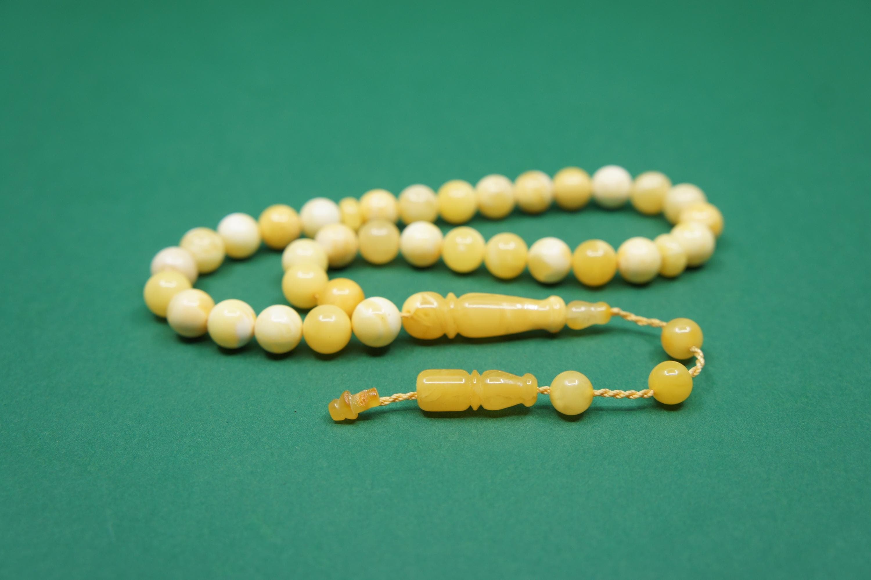 Islamic Natural Baltic Amber Prayer 33 Round Beads, Handmade, Muslim Tasbih Misbaha Rosary #2074 - image 3
