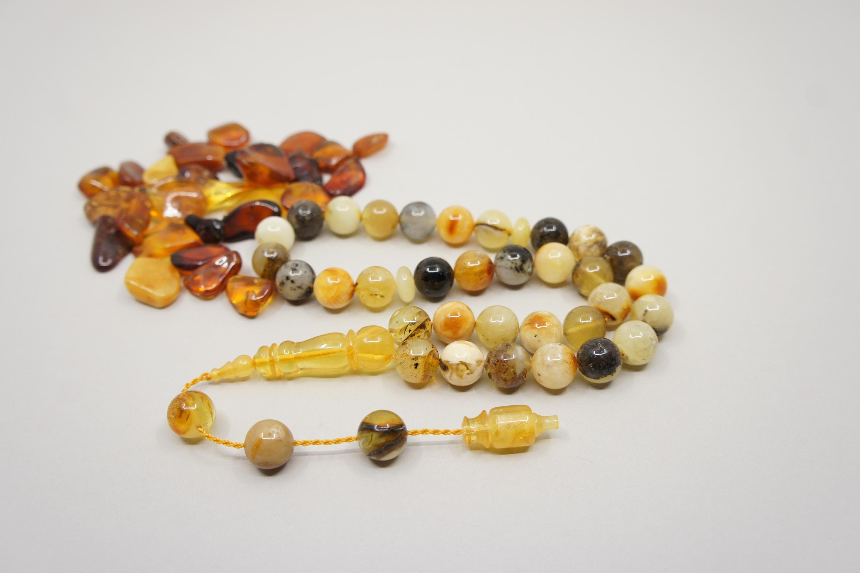 Islamic natural Amber Prayer 33 Round Beads,  Muslim Tasbih Misbaha, Handmade Rosary #1746