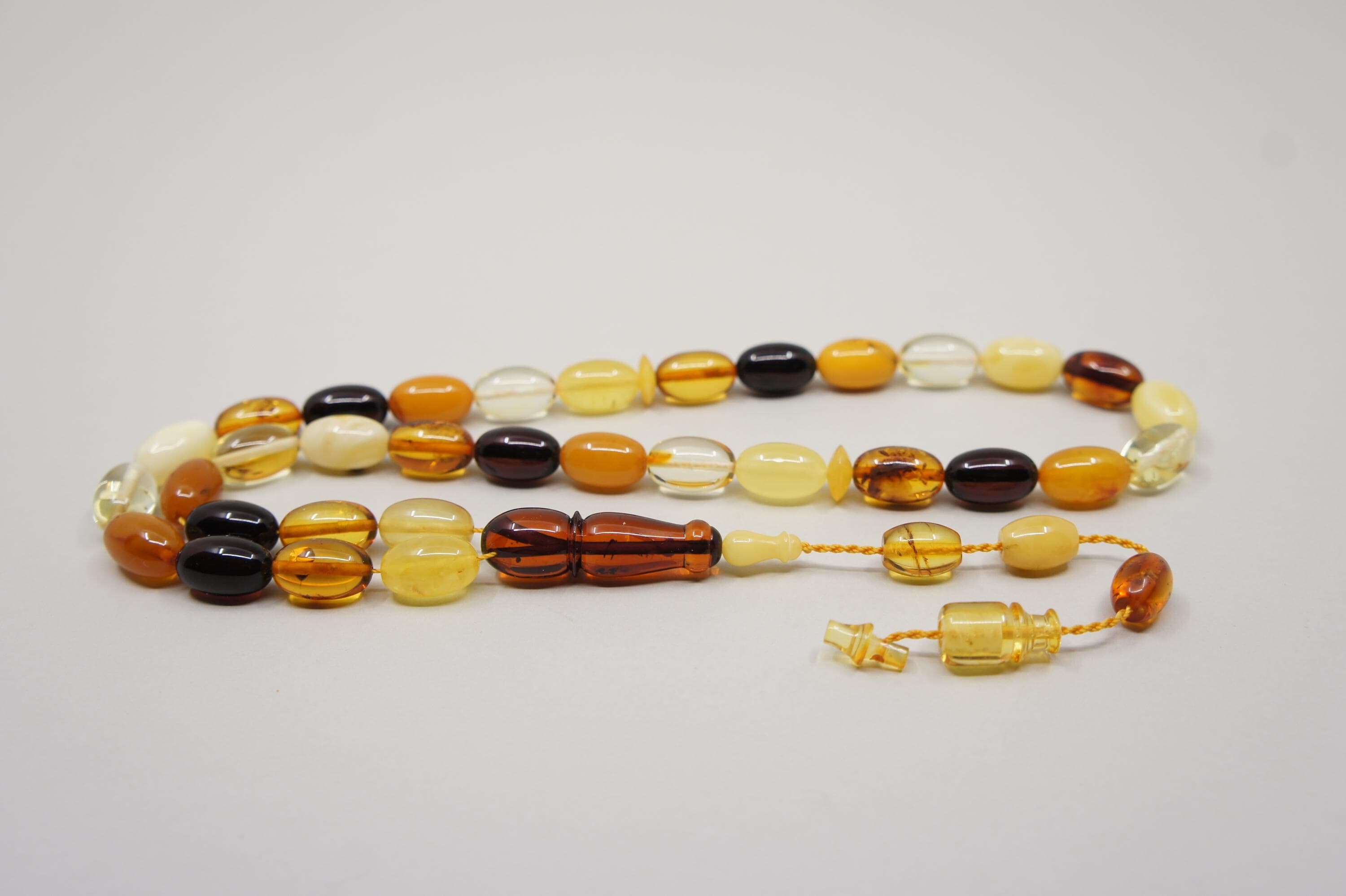 Natural Baltic Amber Islamic Prayer 33 Olive Beads, Muslim Tasbih Misbaha, Handmade Rosary #1785 - image 4