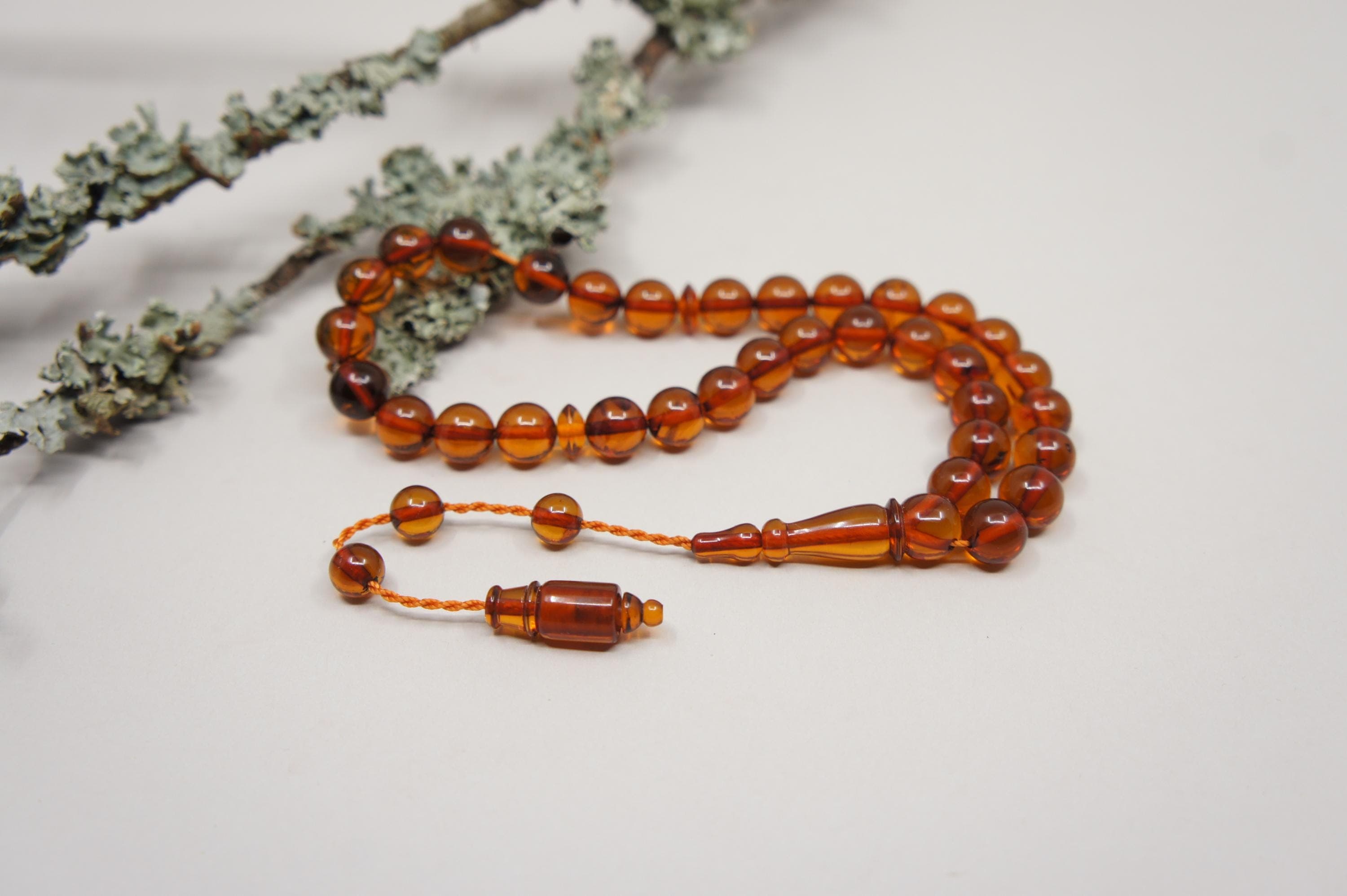 Islamic Natural Baltic Amber Prayer 33 Round Beads, Muslim Tasbih Misbaha, Handmade Rosary #2181