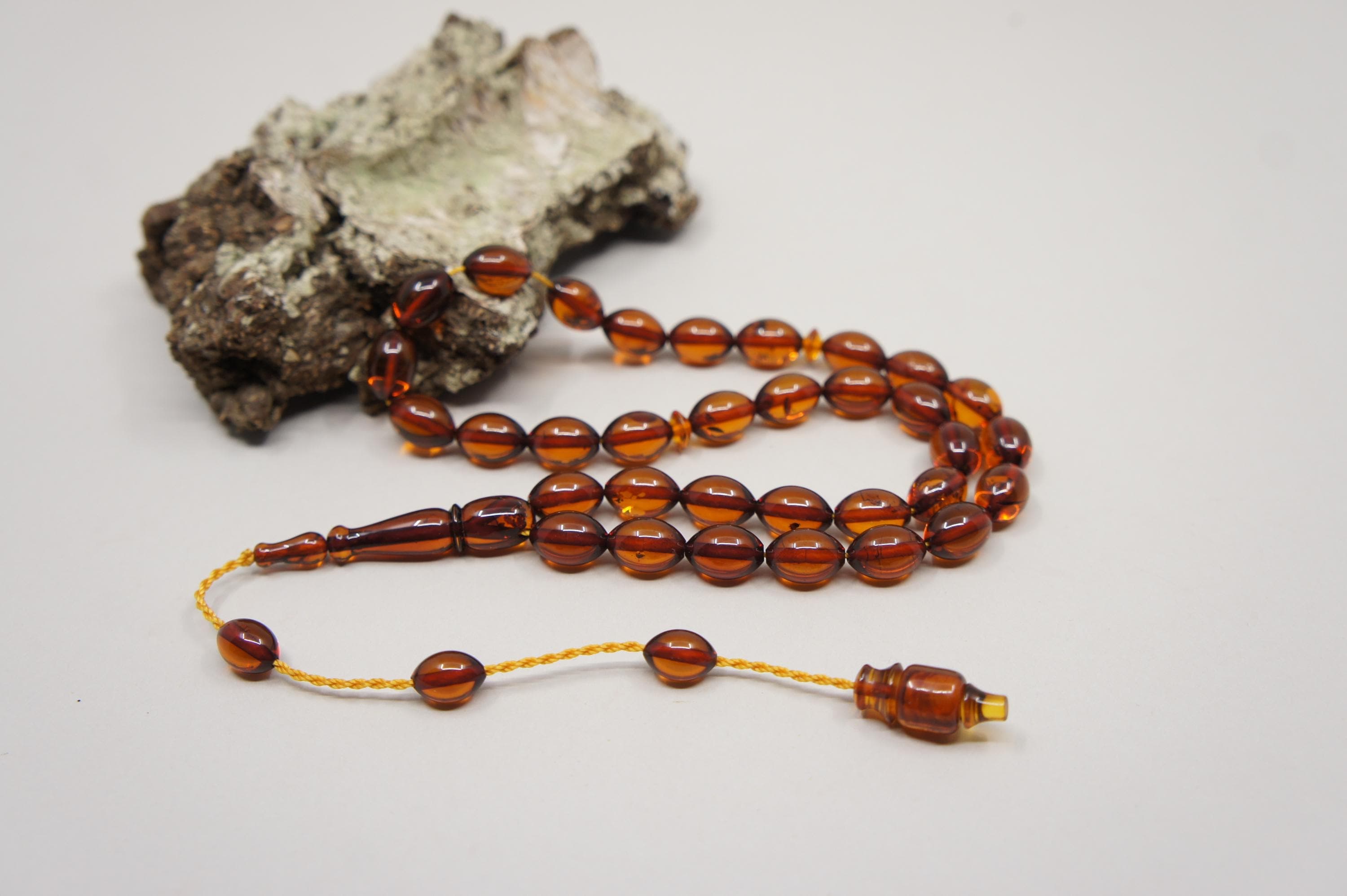 Islamic Natural Baltic Amber Prayer 33 Olive Beads, Muslim Tasbih Misbaha, Handmade Rosary #2350