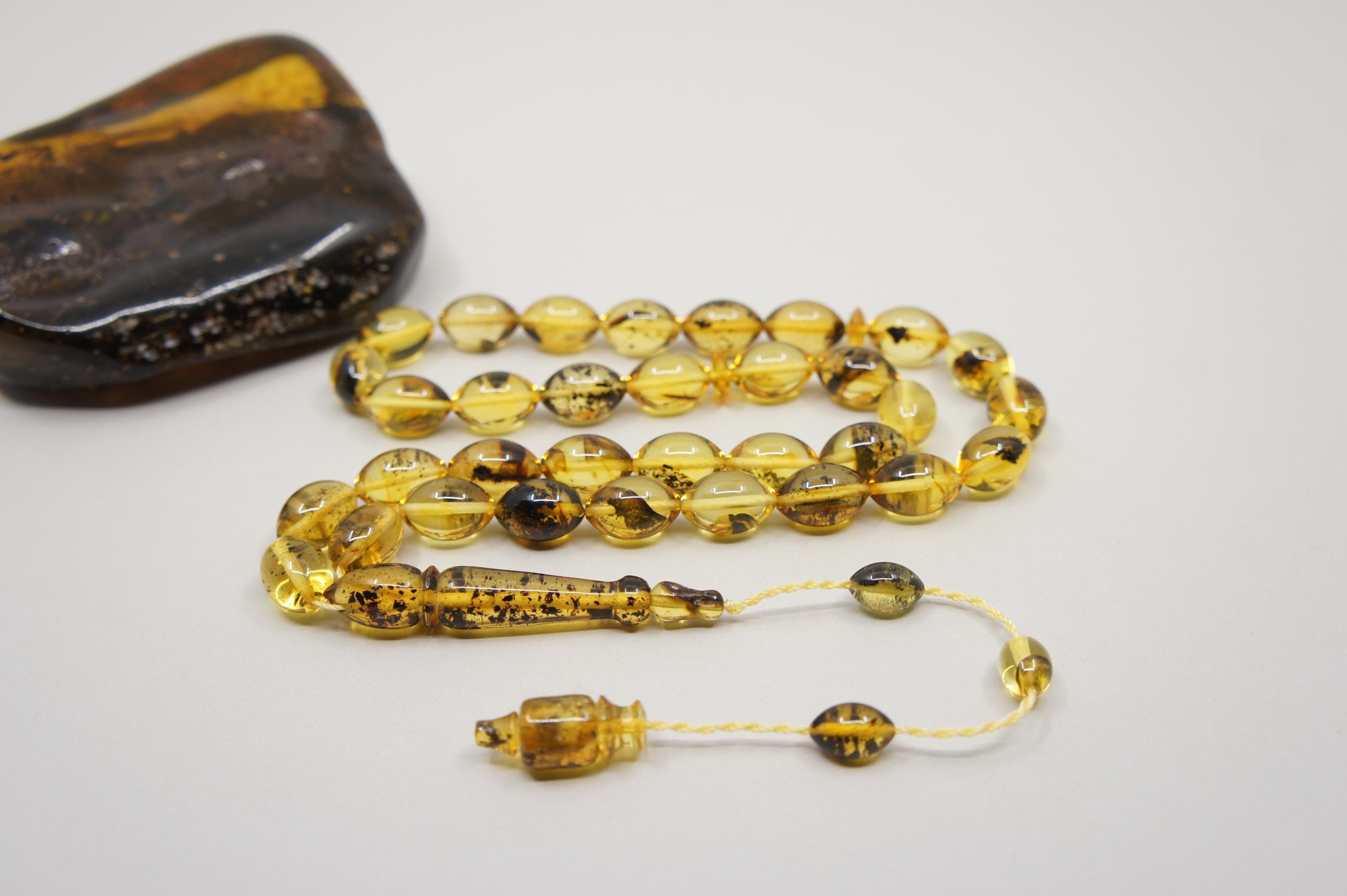 Islamic Natural Baltic Amber Prayer 33 Olive Beads, Muslim Tasbih Misbaha, Handmade Rosary #1743