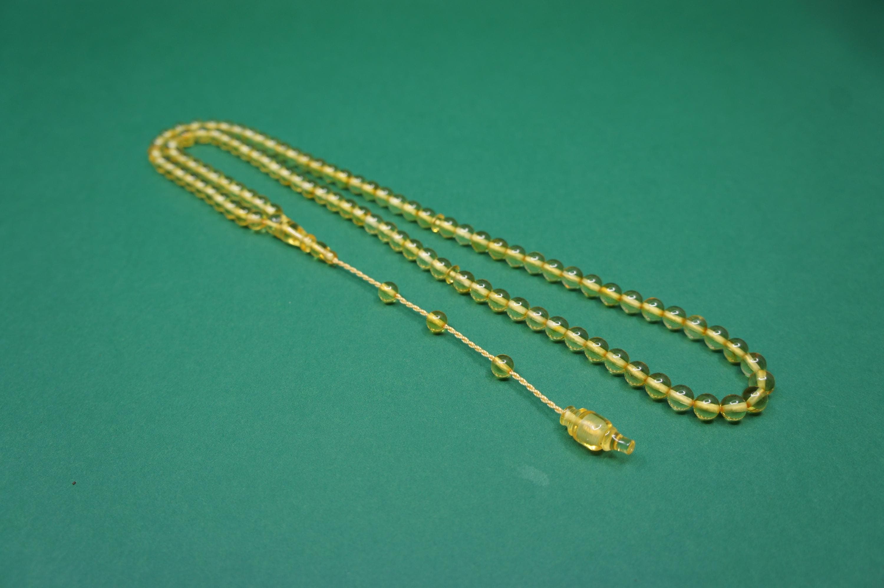 Islamic Natural Baltic Amber Prayer 33 Round Beads: Muslim Tasbih Misbaha, Handmade Rosary #1992 - image 4
