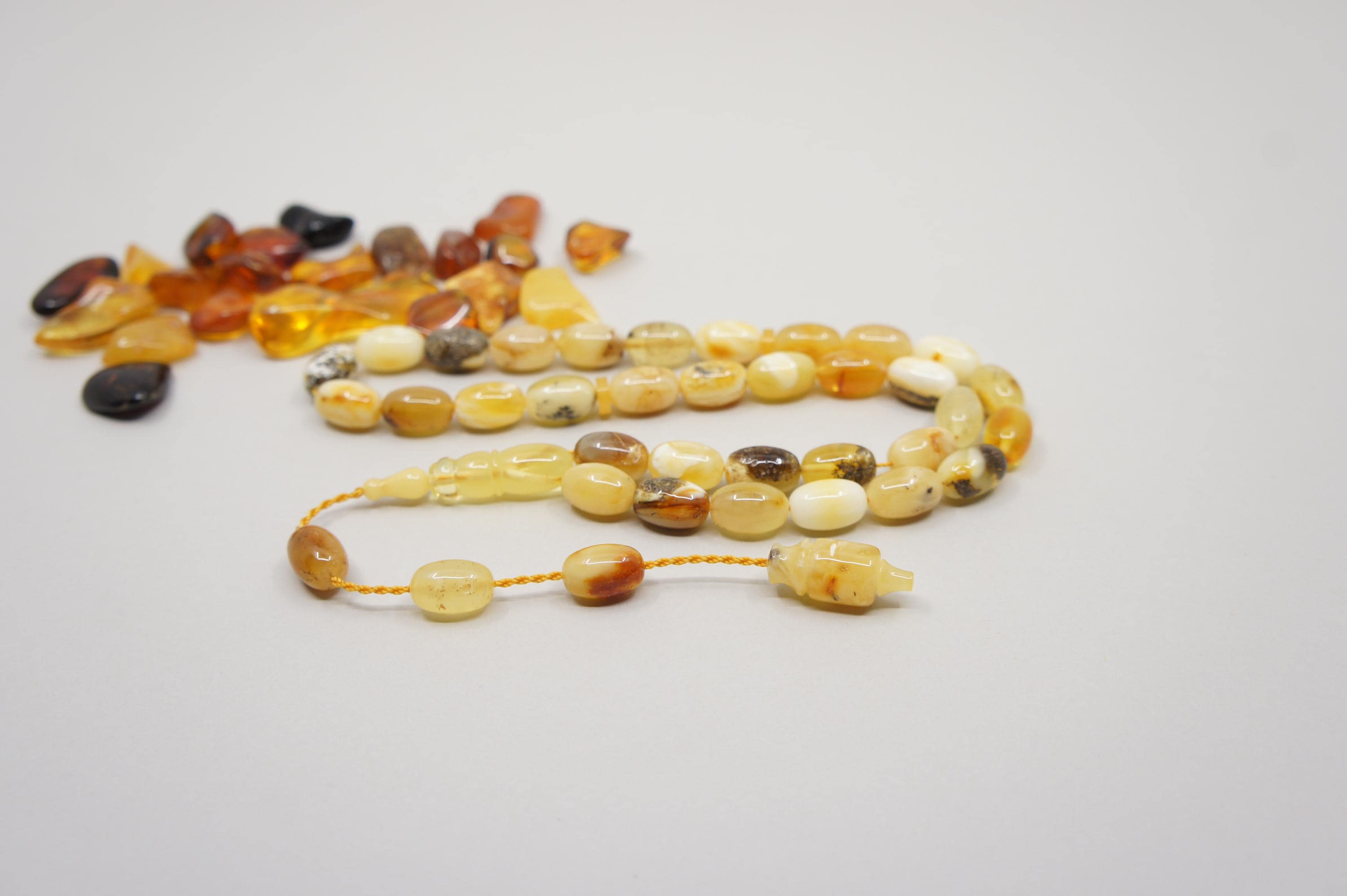 Islamic Natural Baltic Amber Prayer 33 Olive Beads, Muslim Tasbih Misbaha, Handmade Rosary #2351