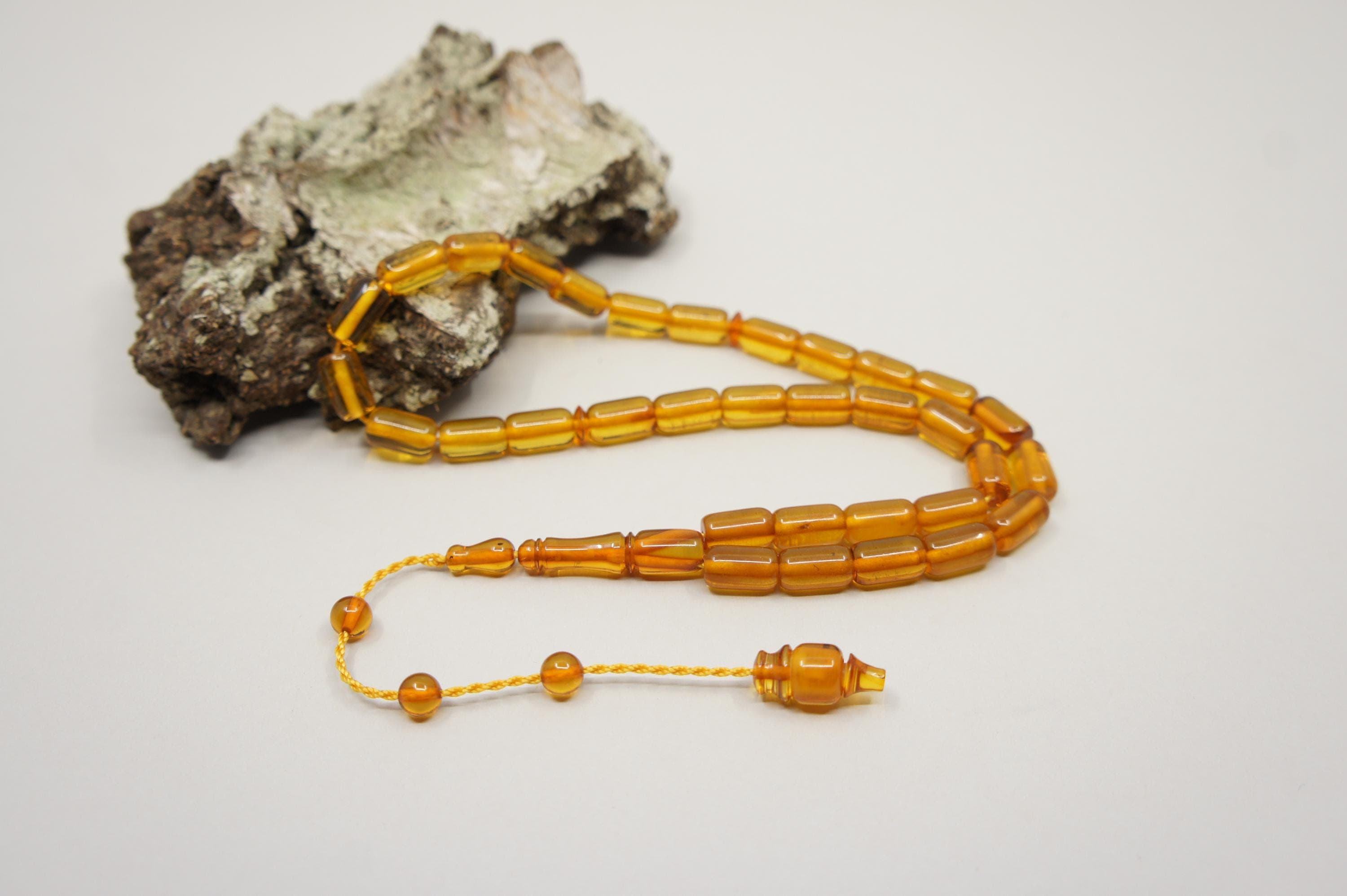 Islamic Natural Baltic Amber Prayer 33 Capsule Beads, Muslim Tasbih Misbaha Handmade Rosary #1838