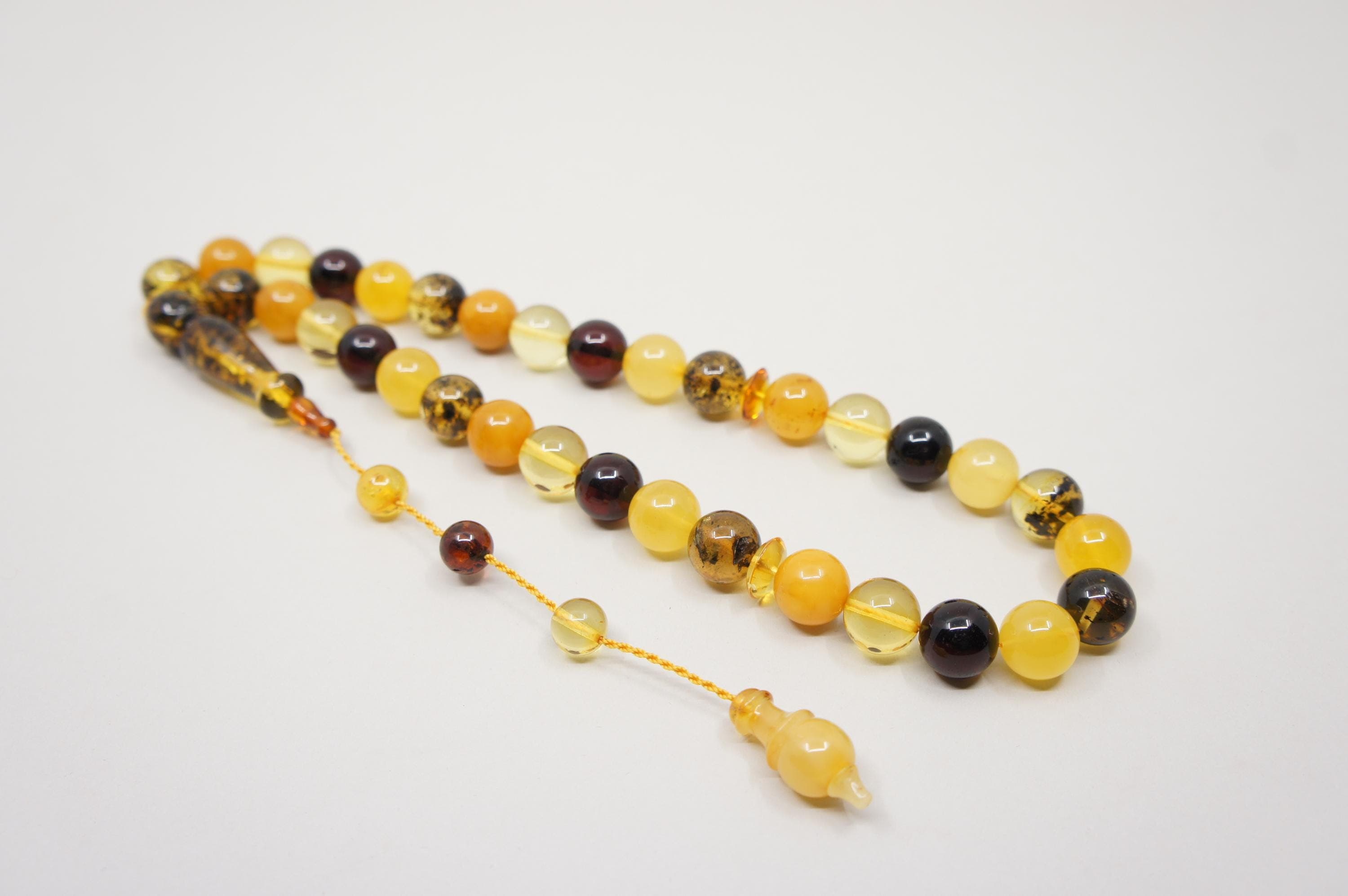 Islamic Baltic Amber Prayer 33 Round Beads, Muslim Tasbih Misbaha, Handmade Rosary #2242 - image 5