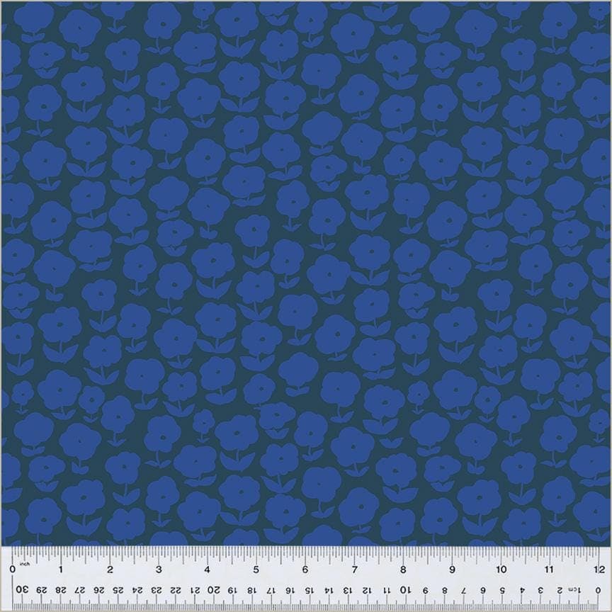 Puffy Daisy Ink Majorelle from Ruby & Bee Blenders Collection by Heather Ross for Windham Fabrics