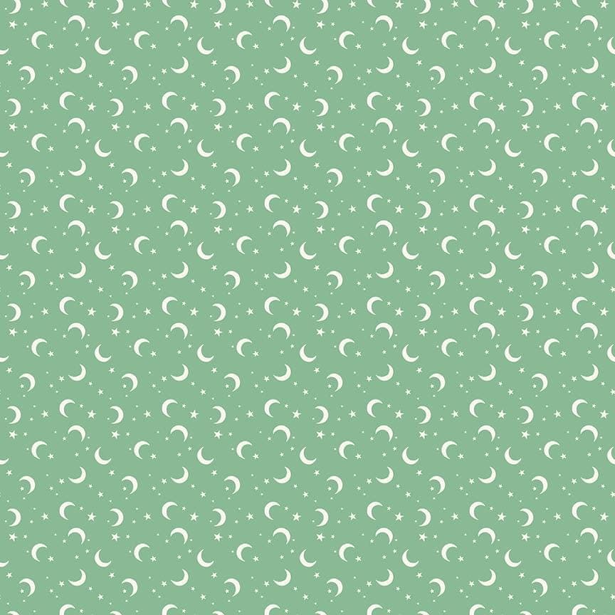 Moon and Stars Green from Frank & Friends by My Minds Eye for Riley Blake Designs