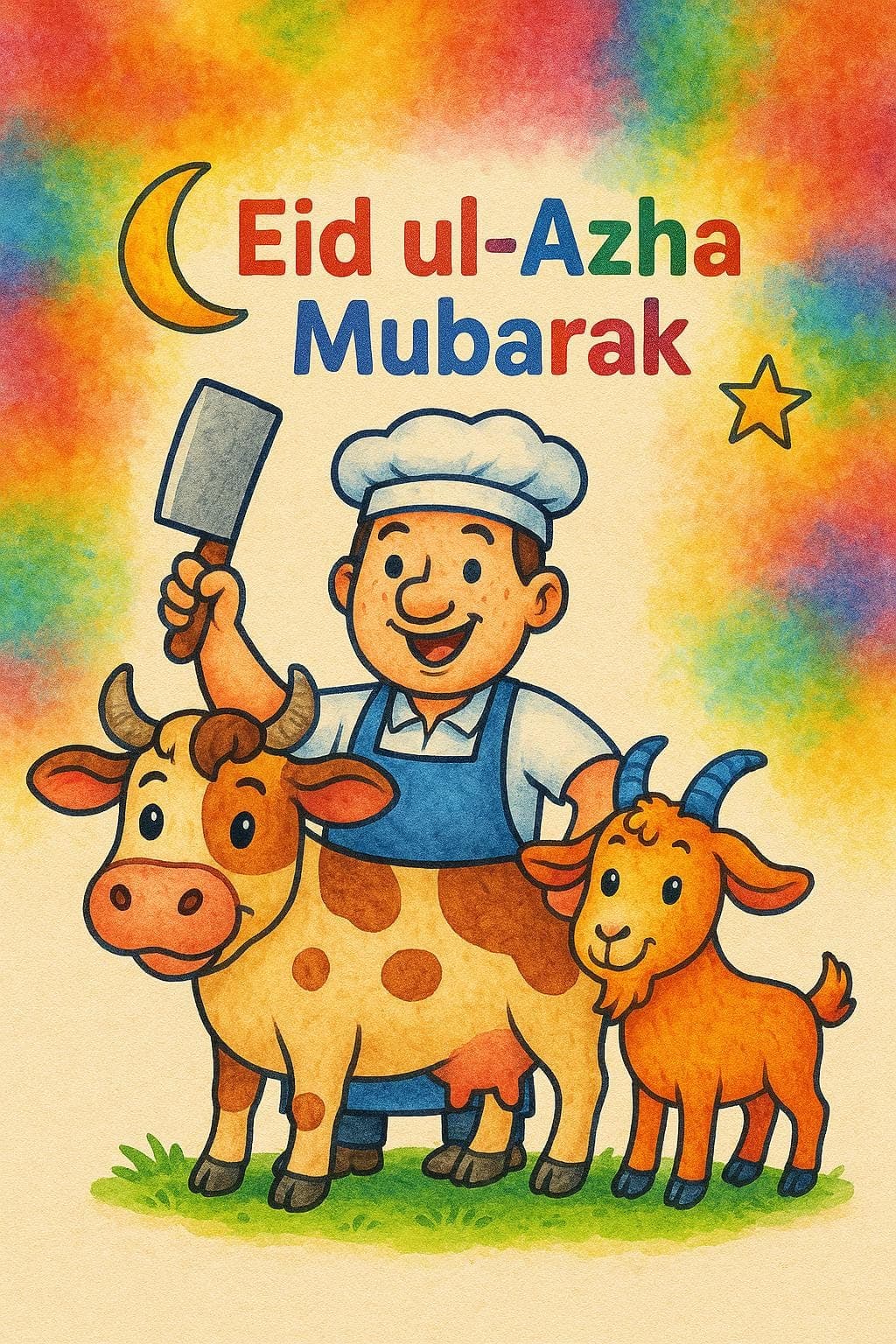 Eid ul-Azha Card– Funny Watercolor Butcher Design - image 4