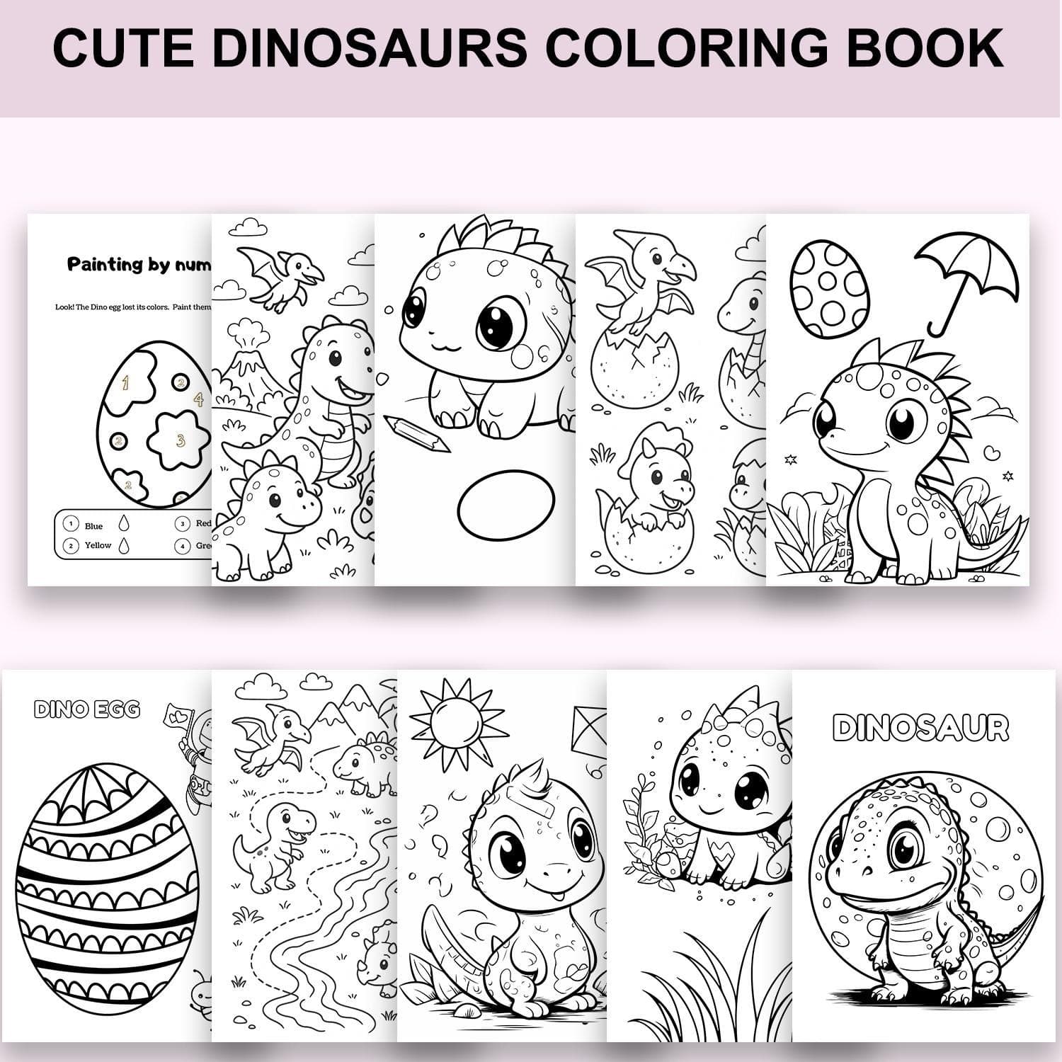 Cute Dinosaurs Digital Coloring Book – Printable Fun for Kids! - image 3