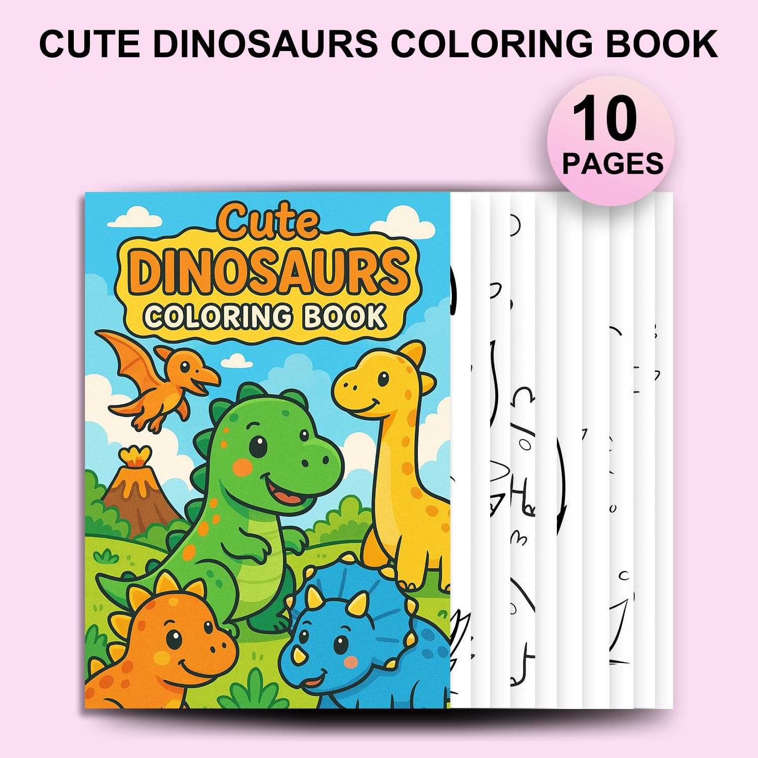 Cute Dinosaurs Digital Coloring Book – Printable Fun for Kids!