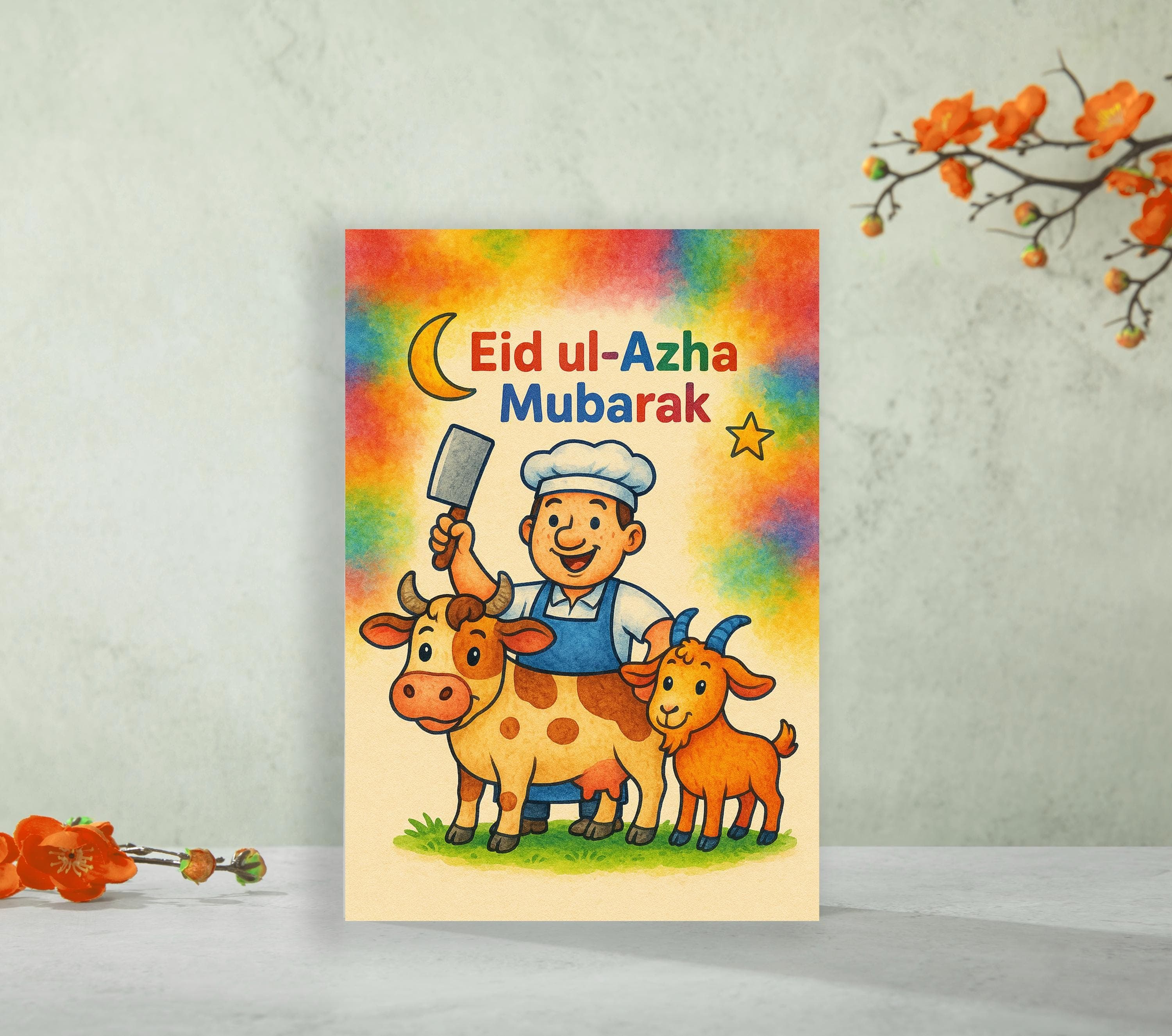 Eid ul-Azha Card– Funny Watercolor Butcher Design