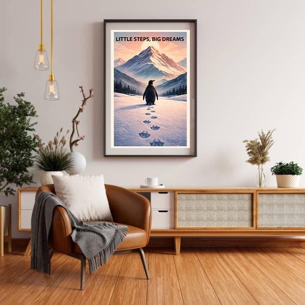 Minimalist Penguin Print Set, Mountain Winter Landscape (Digital Download) - image 5