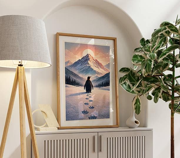 Minimalist Penguin Print Set, Mountain Winter Landscape (Digital Download) - image 4