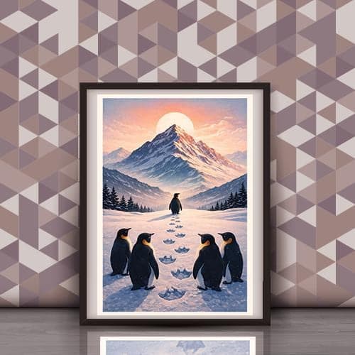 Minimalist Penguin Print Set, Mountain Winter Landscape (Digital Download) - image 3