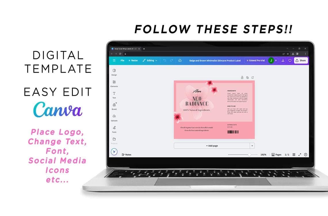 Editable Skincare Label Template: Canva Design for Serum, Oil Bottles (Digital Download) - image 4