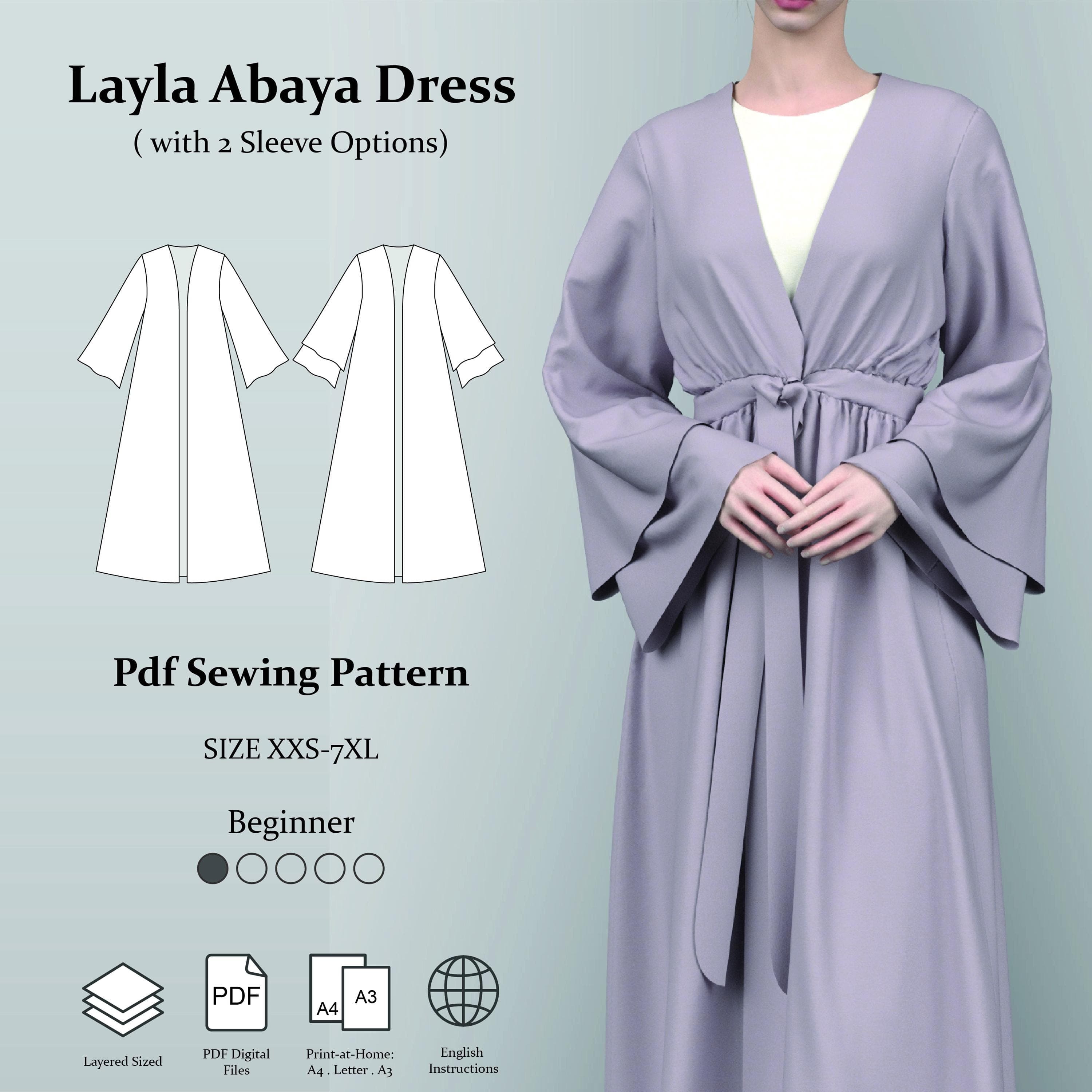 Layla Abaya PDF Sewing Pattern: Modest Dress with Flare Sleeve (PDF Digital Download)