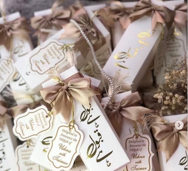 Qabool Hai Favor Boxes With gold Ribbon & Personalized Tag - image 3