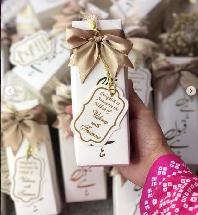 Qabool Hai Favor Boxes With gold Ribbon & Personalized Tag - image 4