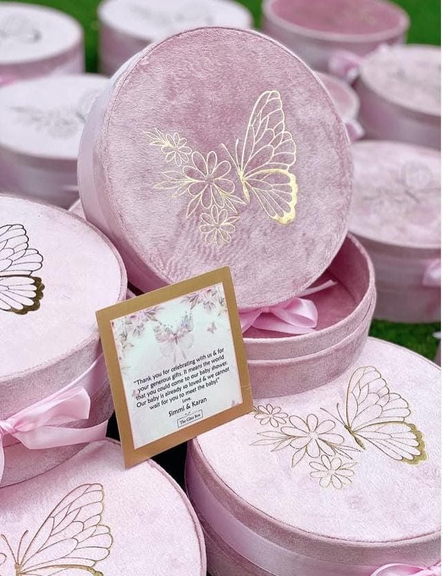 Pink Velvet Favor Box: Golden Butterfly, Birthday, Baby Shower Celebration