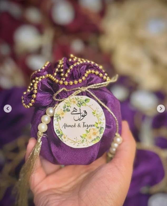 Silk Potli Bags: Beaded Tassel Wedding Favors with Tag. - image 3