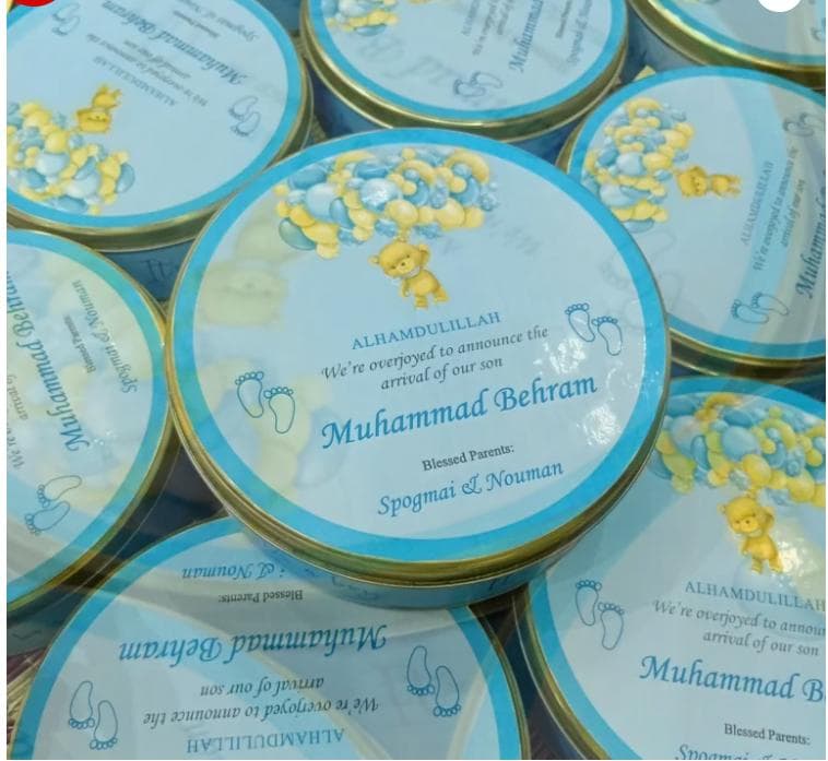 Personalized Baby Boy Announcement Tins: Blue Teddy Bear Sweet Boxe