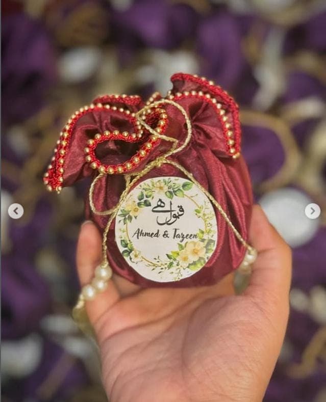 Silk Potli Bags: Beaded Tassel Wedding Favors with Tag. - image 4