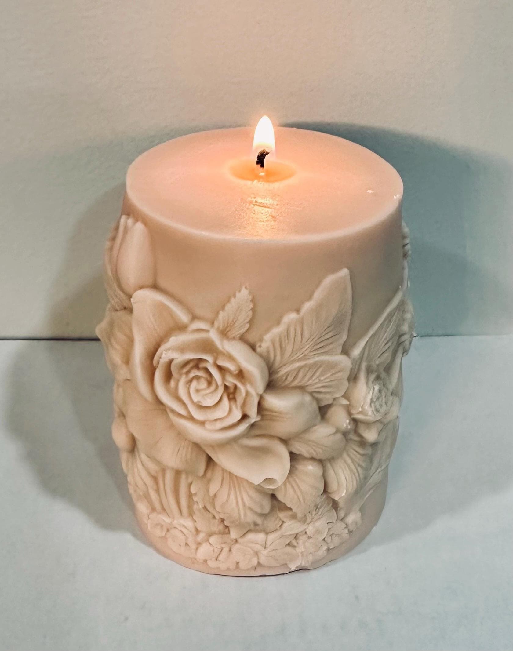Floral Rose Candle | Handmade Pillar Candle | Elegant Home Decor