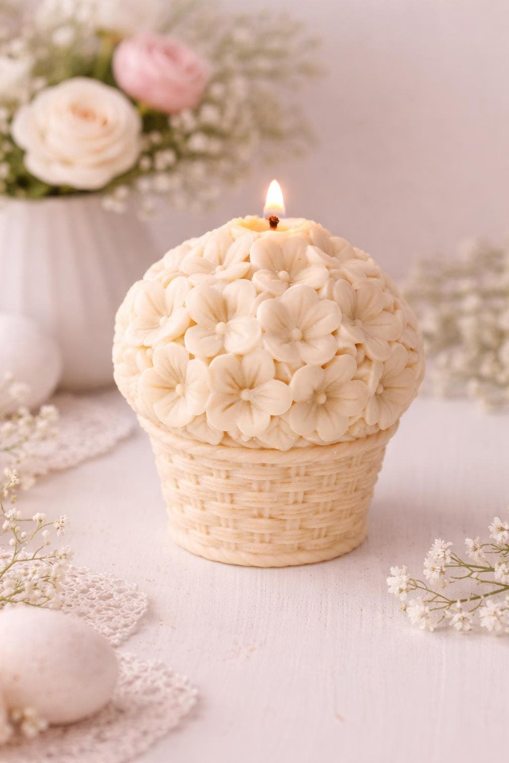 Floral Basket Candle | Spring Decor | Gift for Her | Handmade Soy Candle | Aesthetic Home Decor - image 3