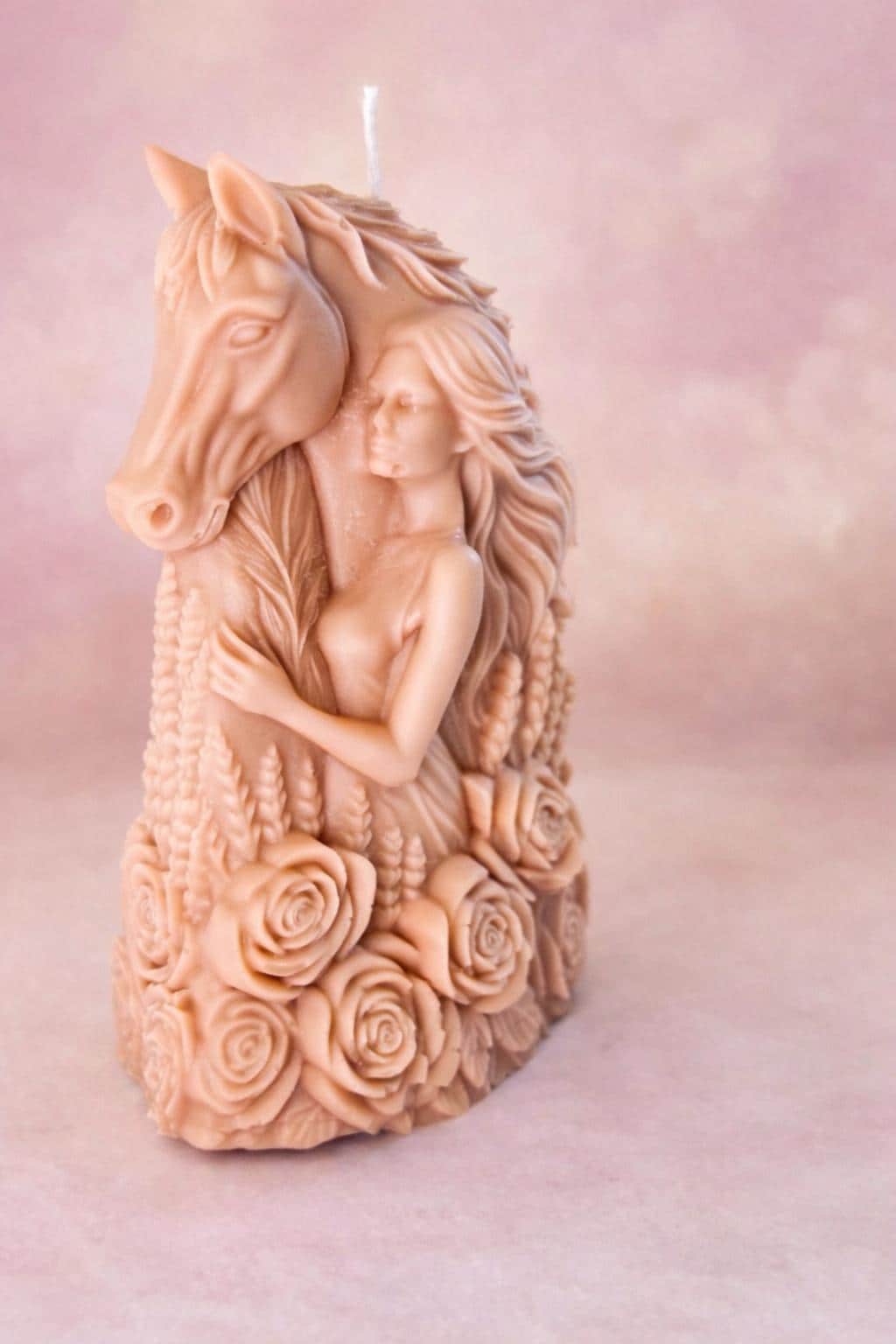 Horse Candle Horse & Woman Sculpture Candle | Romantic Floral Soy Wax Candle | Luxury Handmade Decor Gift
