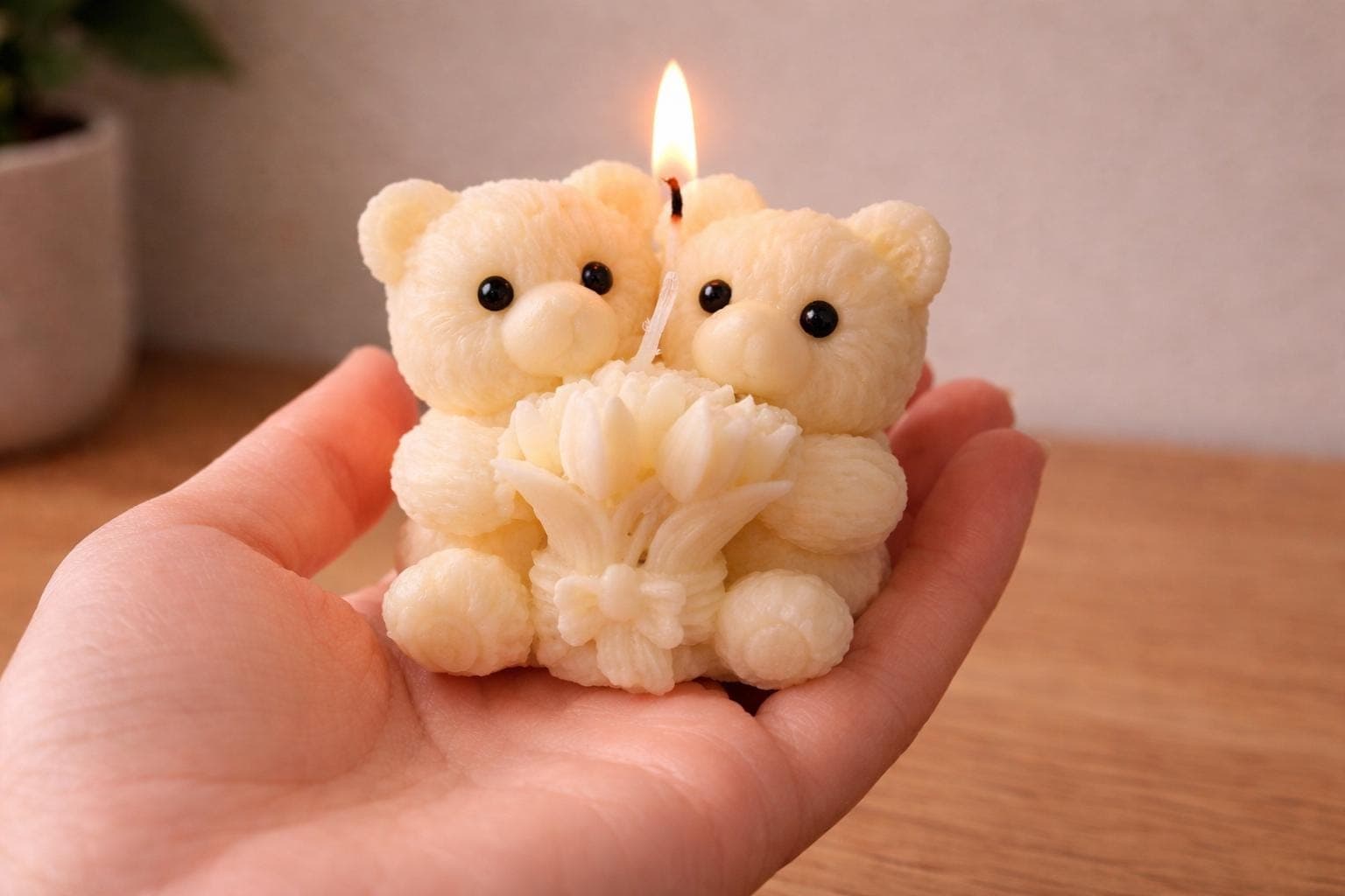 Bear Candle /Soy Handmade with Tulips, Cute Decorative Gift for her Teddy candle - image 3