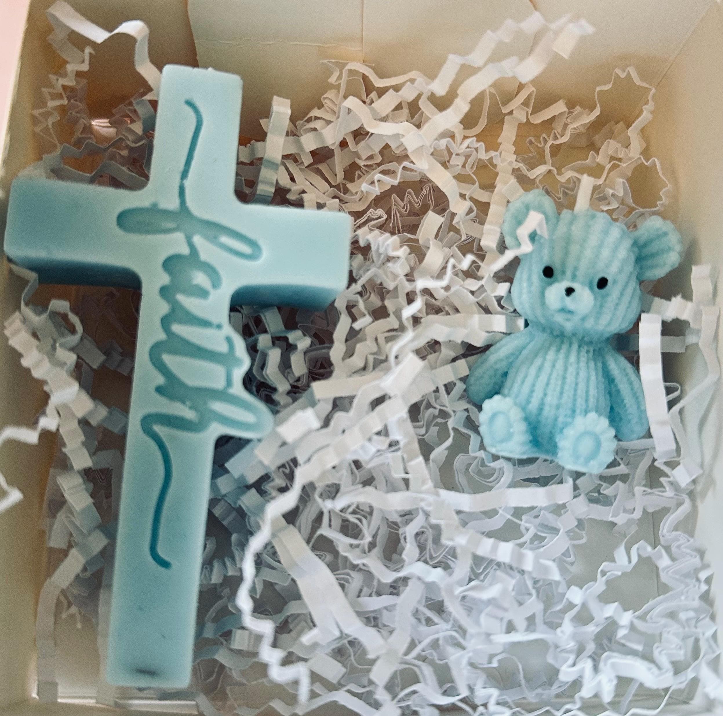 Baby Baptism Gift Christian Candle Set Cross Candle Teddy Bear | Handmade Soy Candes - image 3