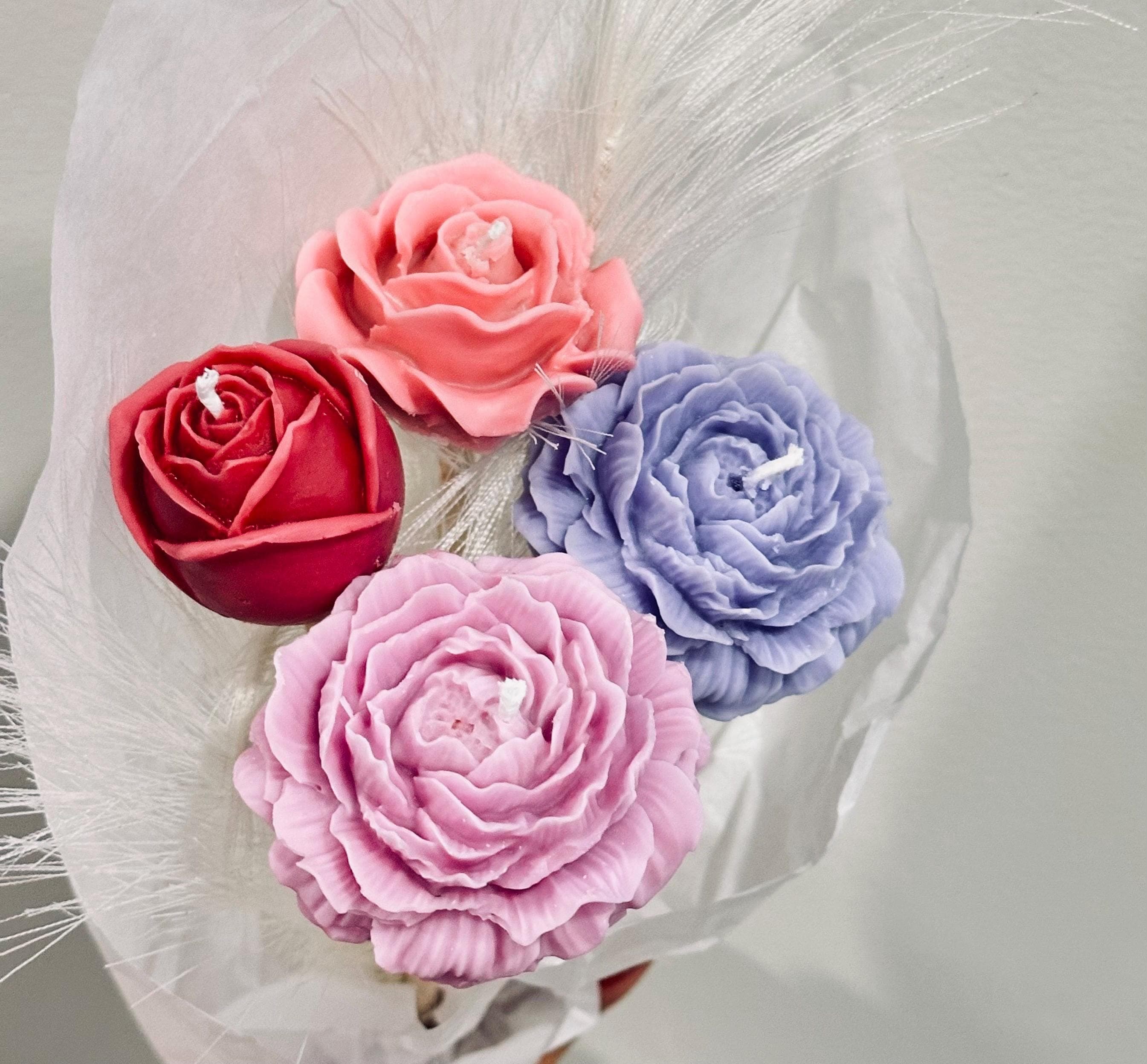 Peony Candle Bouquet, Flower Candle Gift, Handmade Soy Wax Floral Candle, Romantic Gift for Mom, Birthday Gift, Wedding Decor, Peony Candl