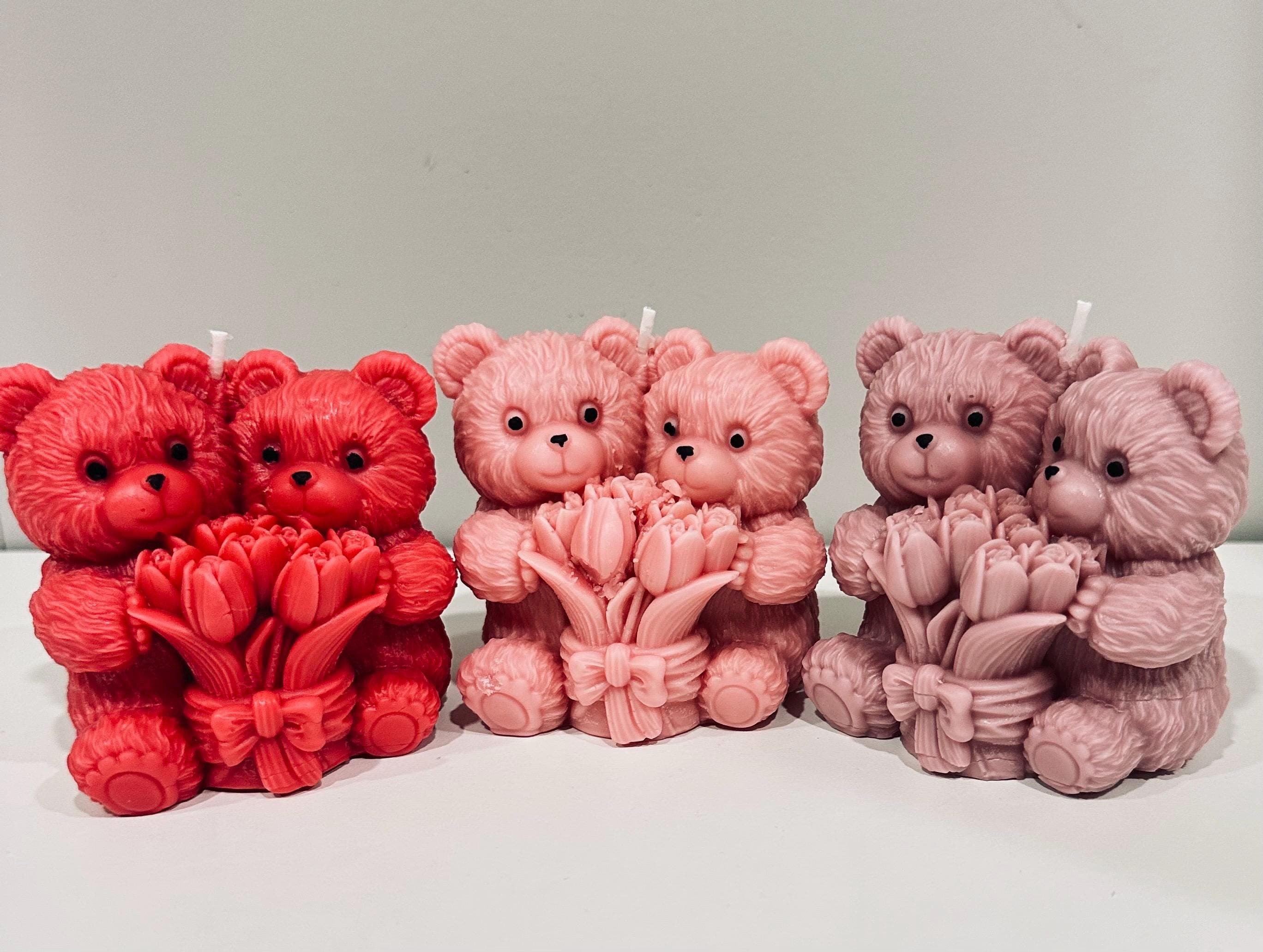 Bear Candle /Soy Handmade with Tulips, Cute Decorative Gift for her Teddy candle