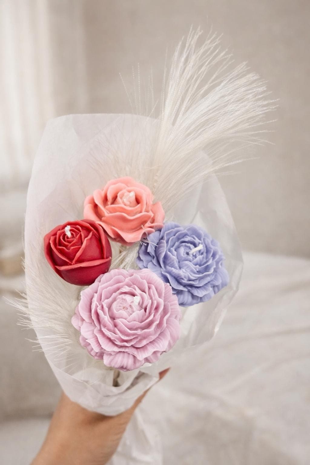 Peony Candle Bouquet, Flower Candle Gift, Handmade Soy Wax Floral Candle, Romantic Gift for Mom, Birthday Gift, Wedding Decor, Peony Candl - image 4