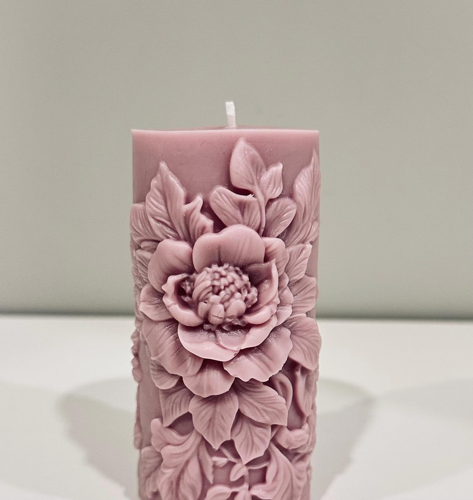 Peony Candle, Floral Pillar Candle, Handmade Soy Candle, Decorative Flower Candle, Blush Pink Gift for Her