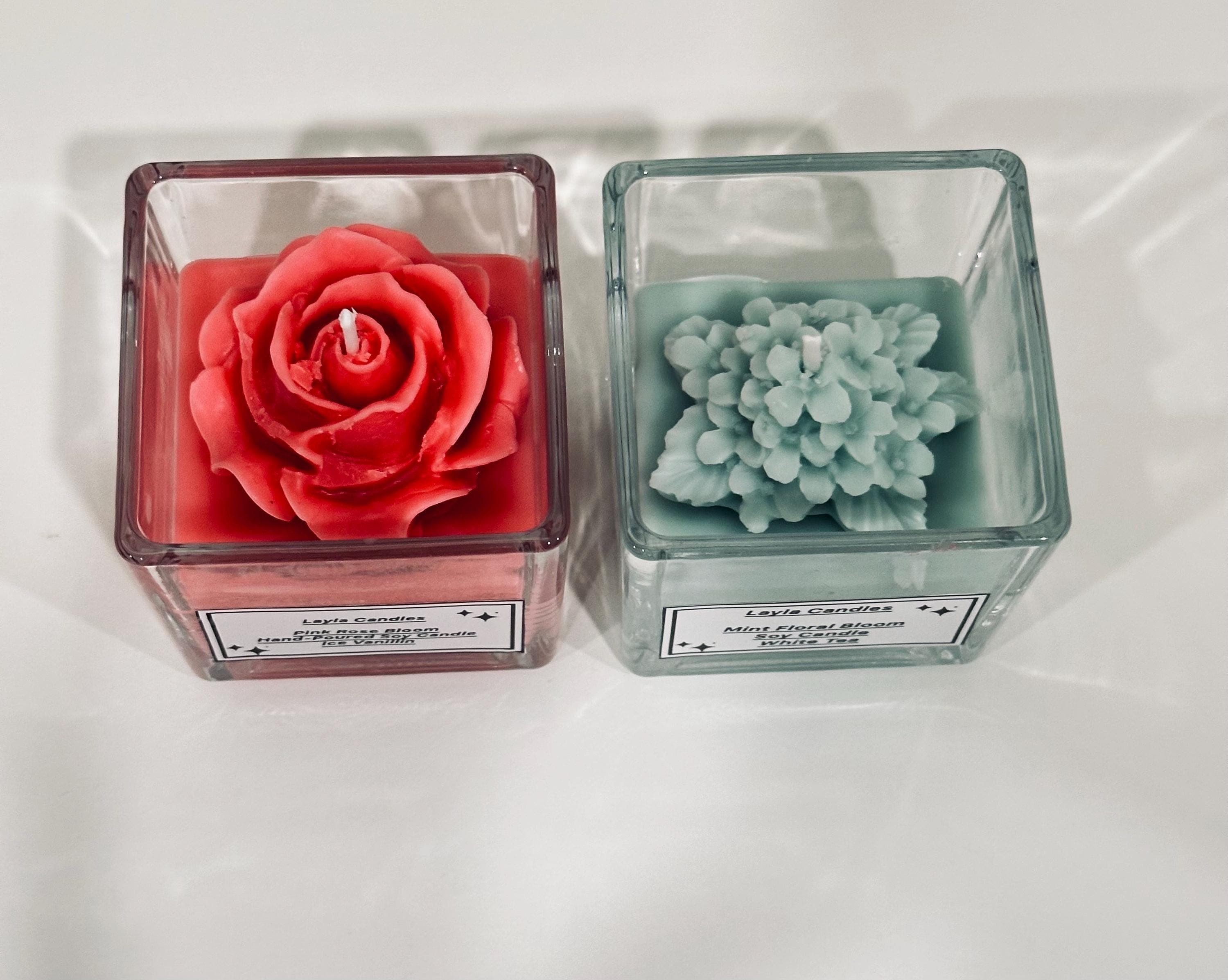 Floral Soy Candle in Glass Jar | Pink Rose Bloom or Mint Floral Bloom | Handmade Gift | Home Decor Candle - image 5