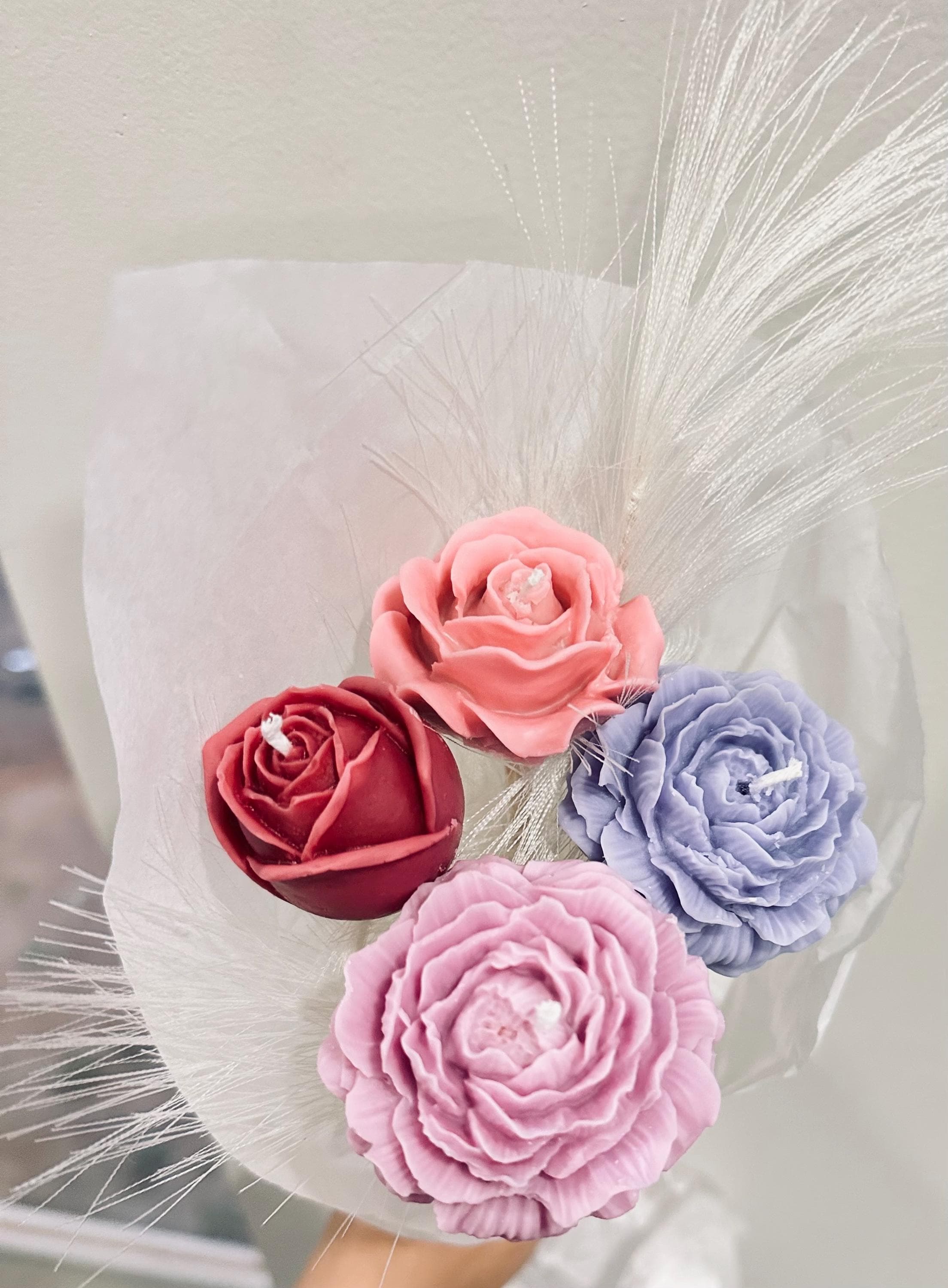 Peony Candle Bouquet, Flower Candle Gift, Handmade Soy Wax Floral Candle, Romantic Gift for Mom, Birthday Gift, Wedding Decor, Peony Candl - image 3