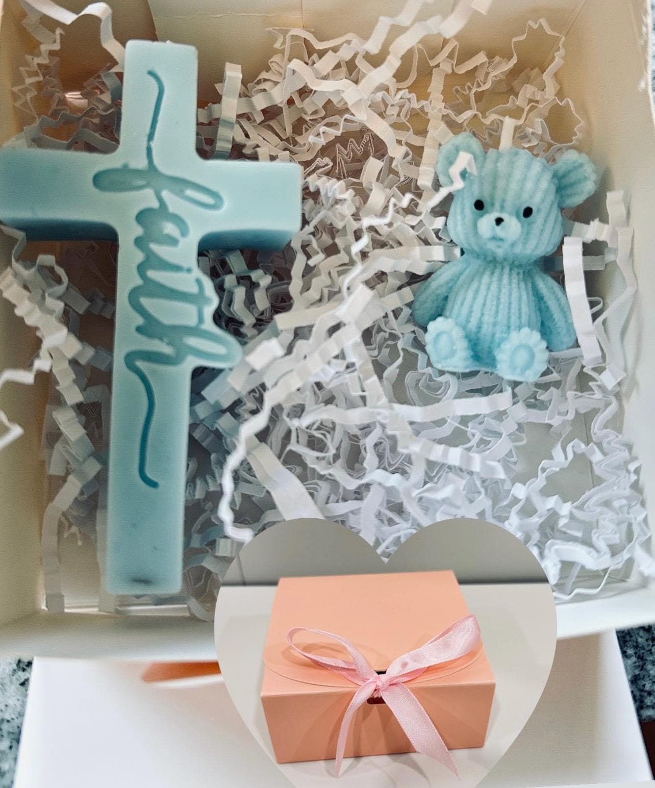Baby Baptism Gift  Christian Candle Set  Cross Candle Teddy Bear | Handmade Soy Candes