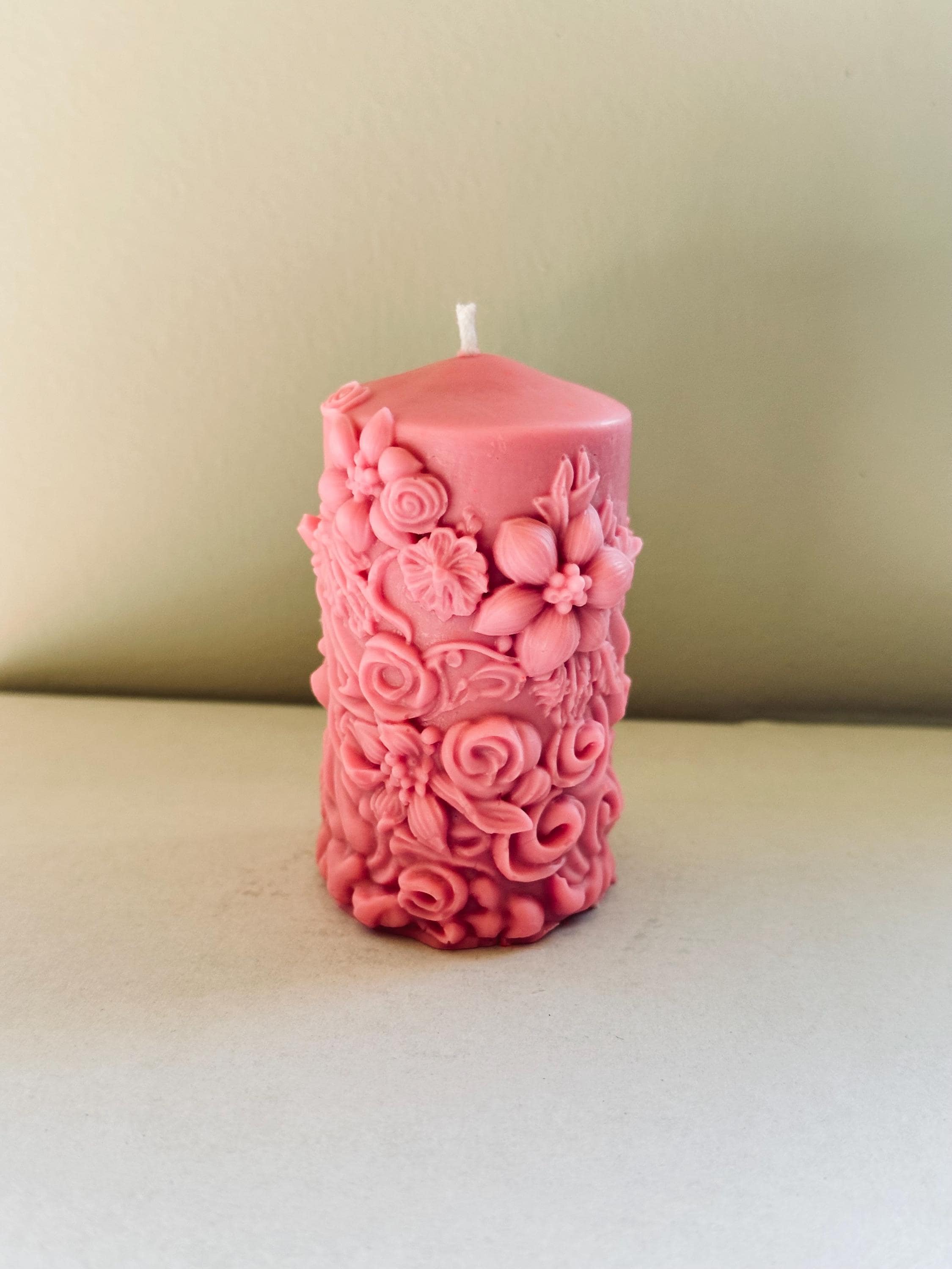 Floral Peony Pillar Candle – Handmade Luxury Decor