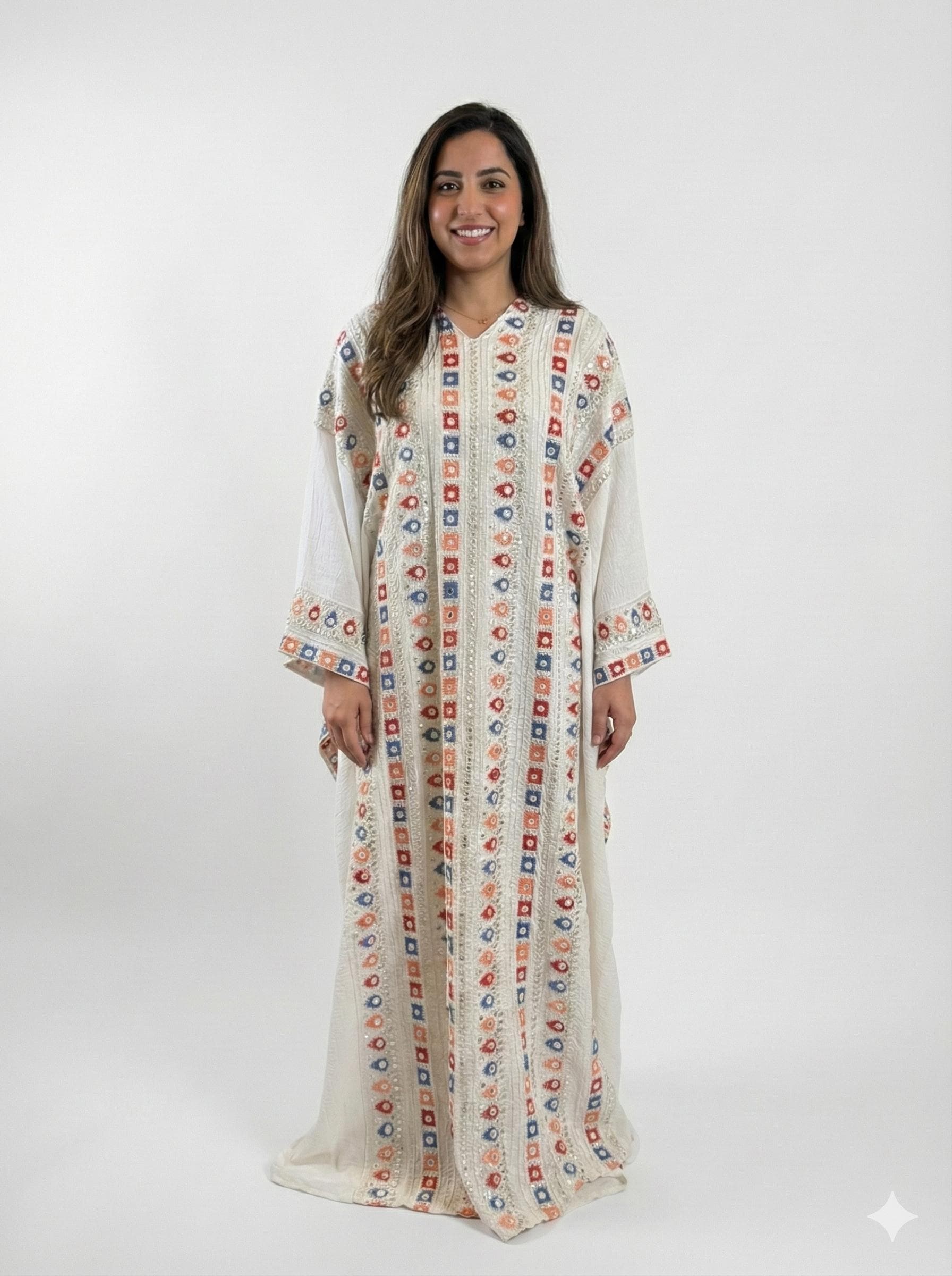 Arab Embroidered Butterfly Thobe Dress with Mirror-Style Detailing - image 4