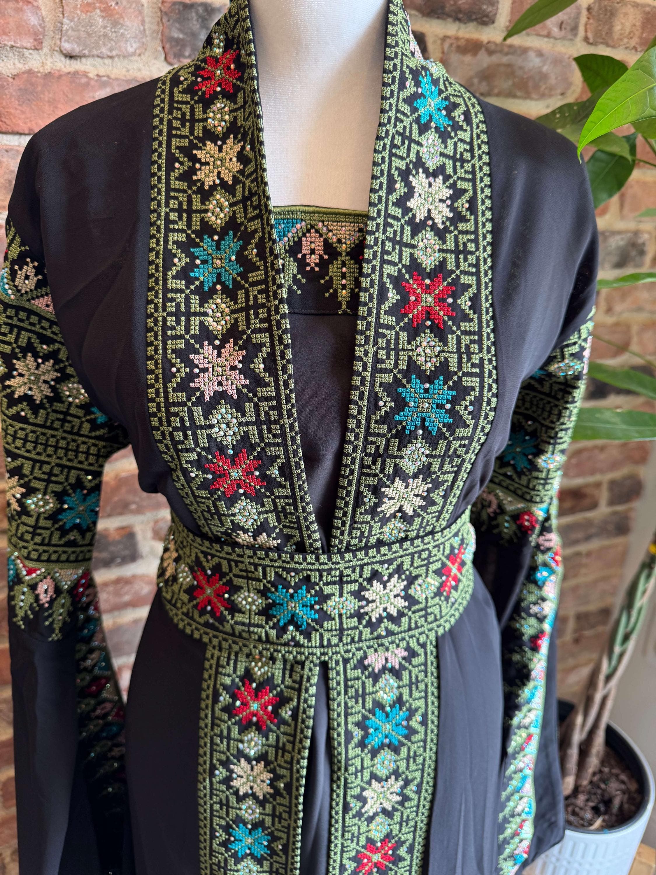 Luxury 2-Piece Embroidered Abaya Set – Chiffon Overlay with Inner Dress & Belt - image 5