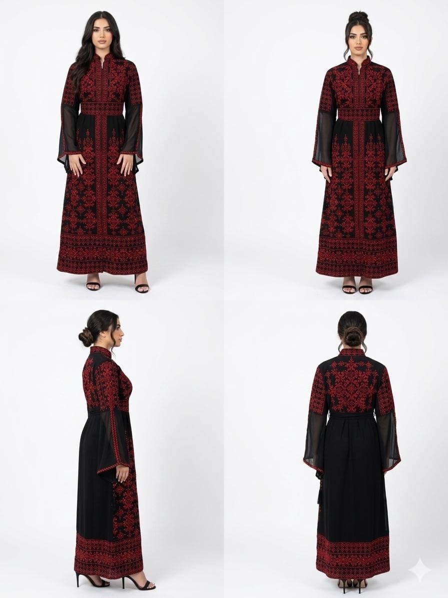 Front Zipper Embroidered Abaya Dress with Belt – Modest Maxi Abaya for Women - image 3