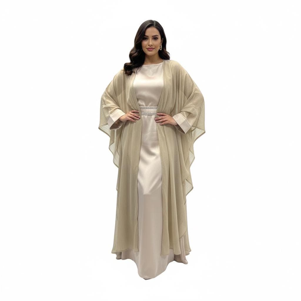 Two-Piece Abaya Set with Belt – Modest Muslim Dress for Eid & Special Occasions