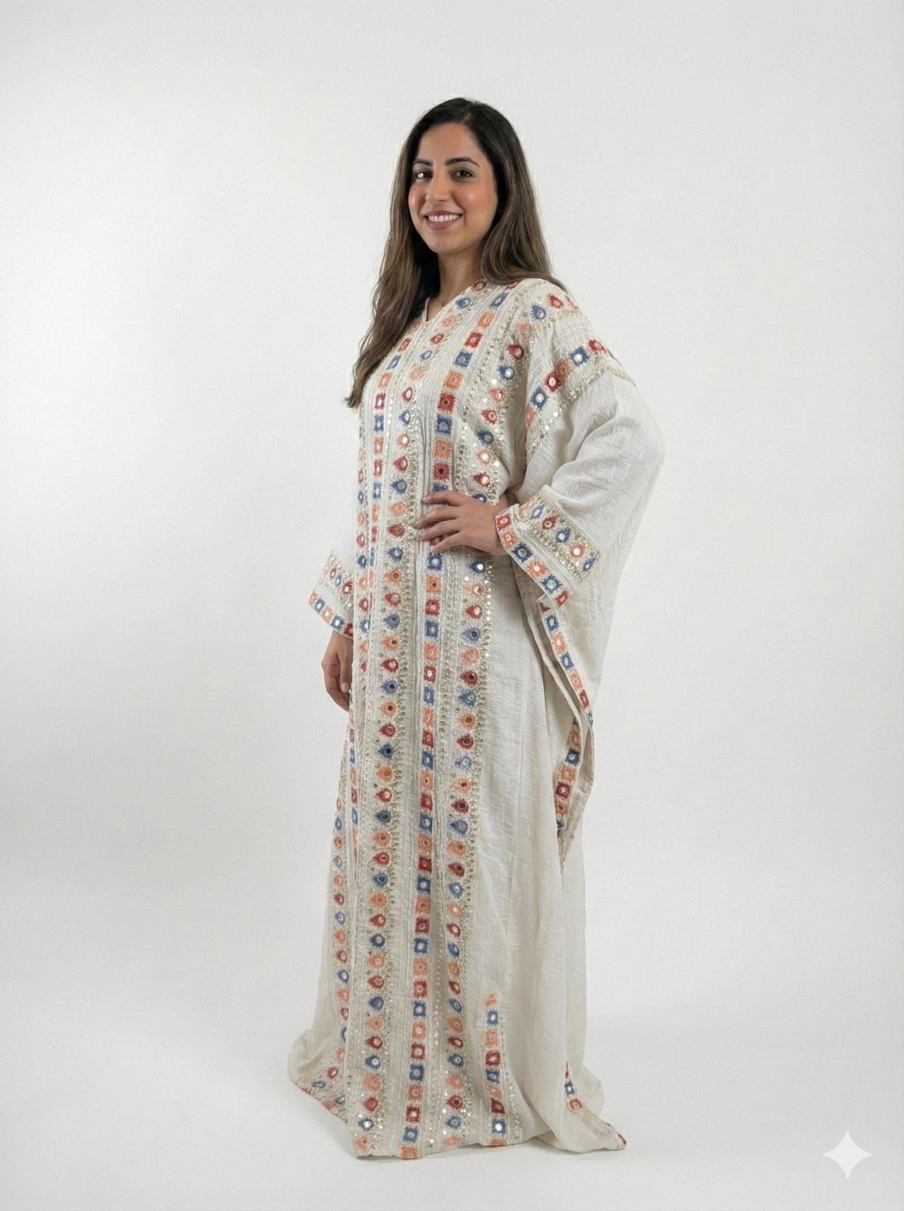 Arab Embroidered Butterfly Thobe Dress with Mirror-Style Detailing - image 5