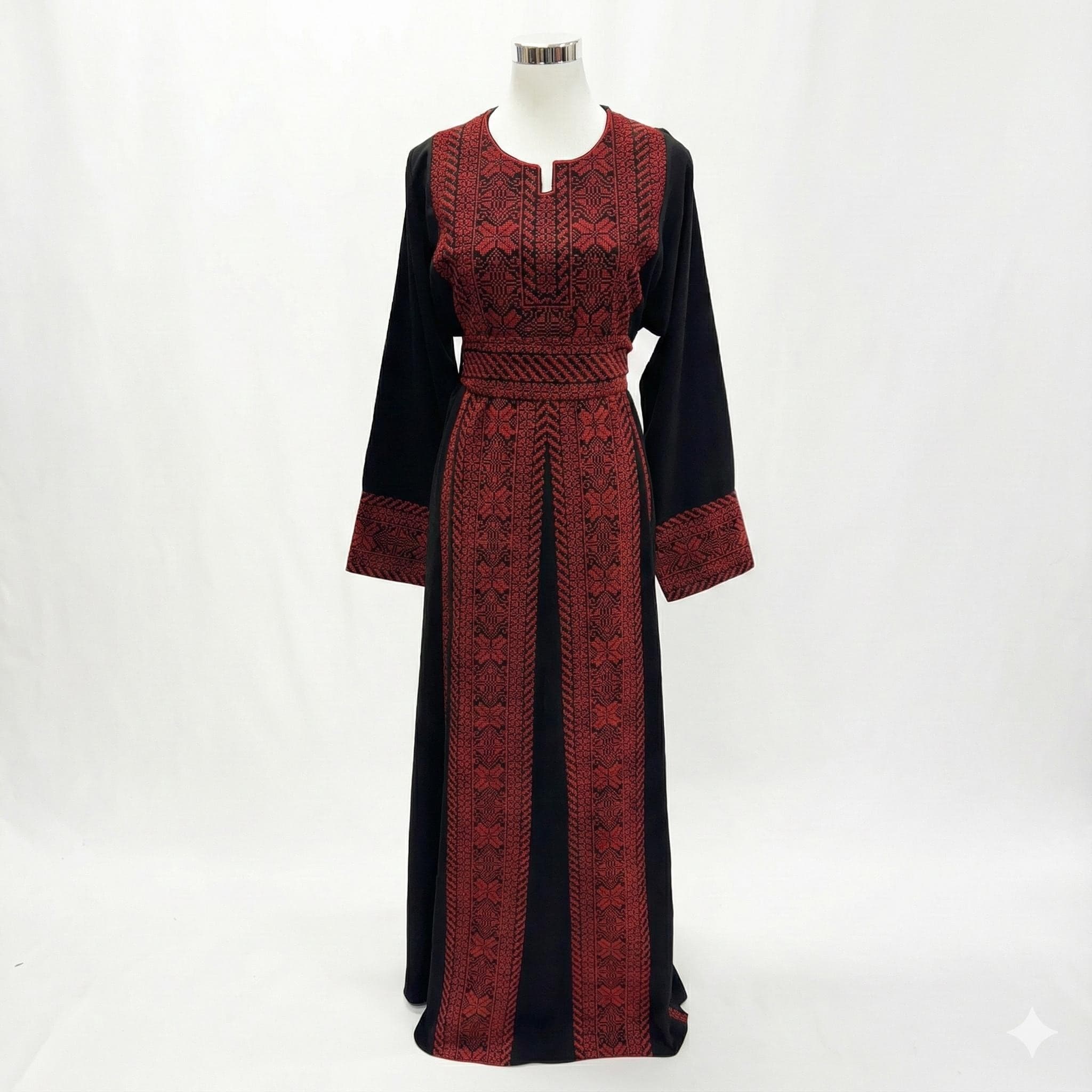 Traditional Palestinian Thobe with Tatreez Embroidery | Black Maxi Dress | Arab Wedding & Eid Outfit