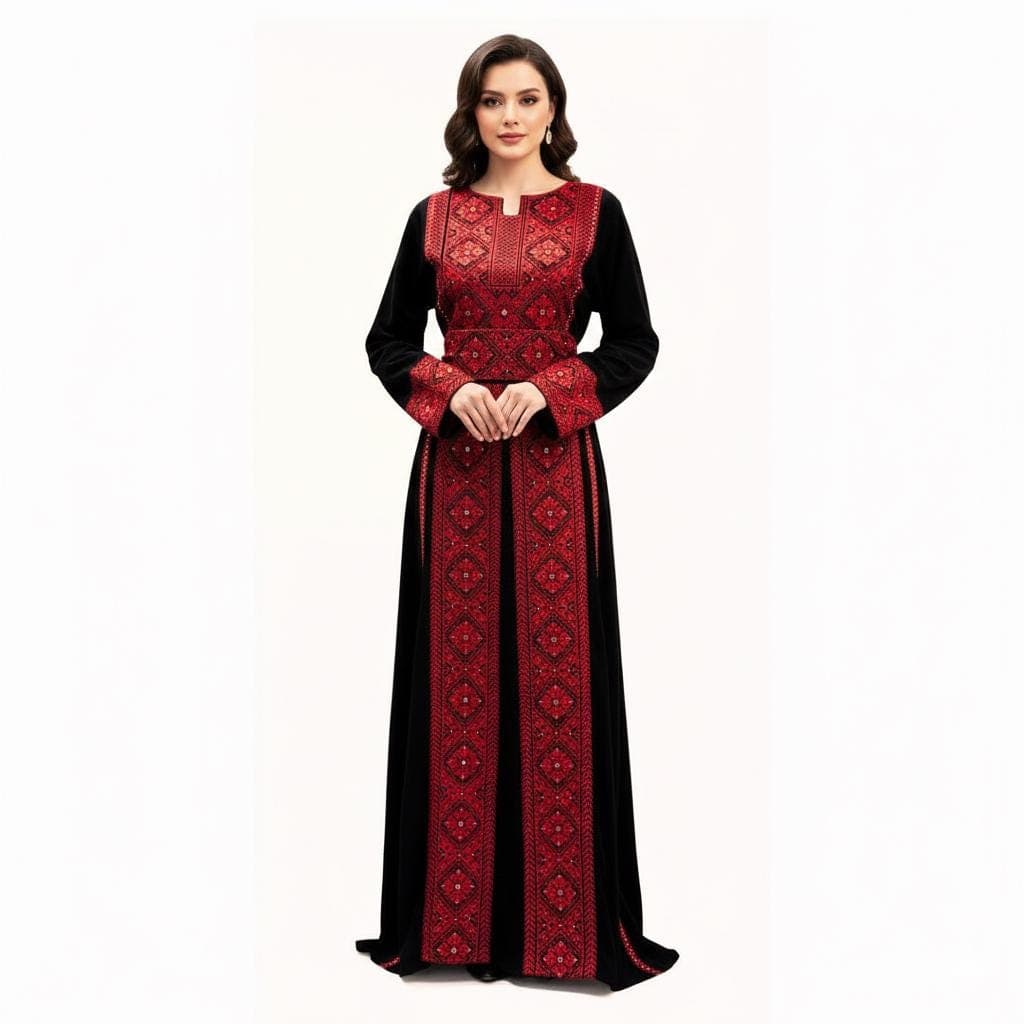 Embroidered Palestinian Style Traditional Thobe with Belt