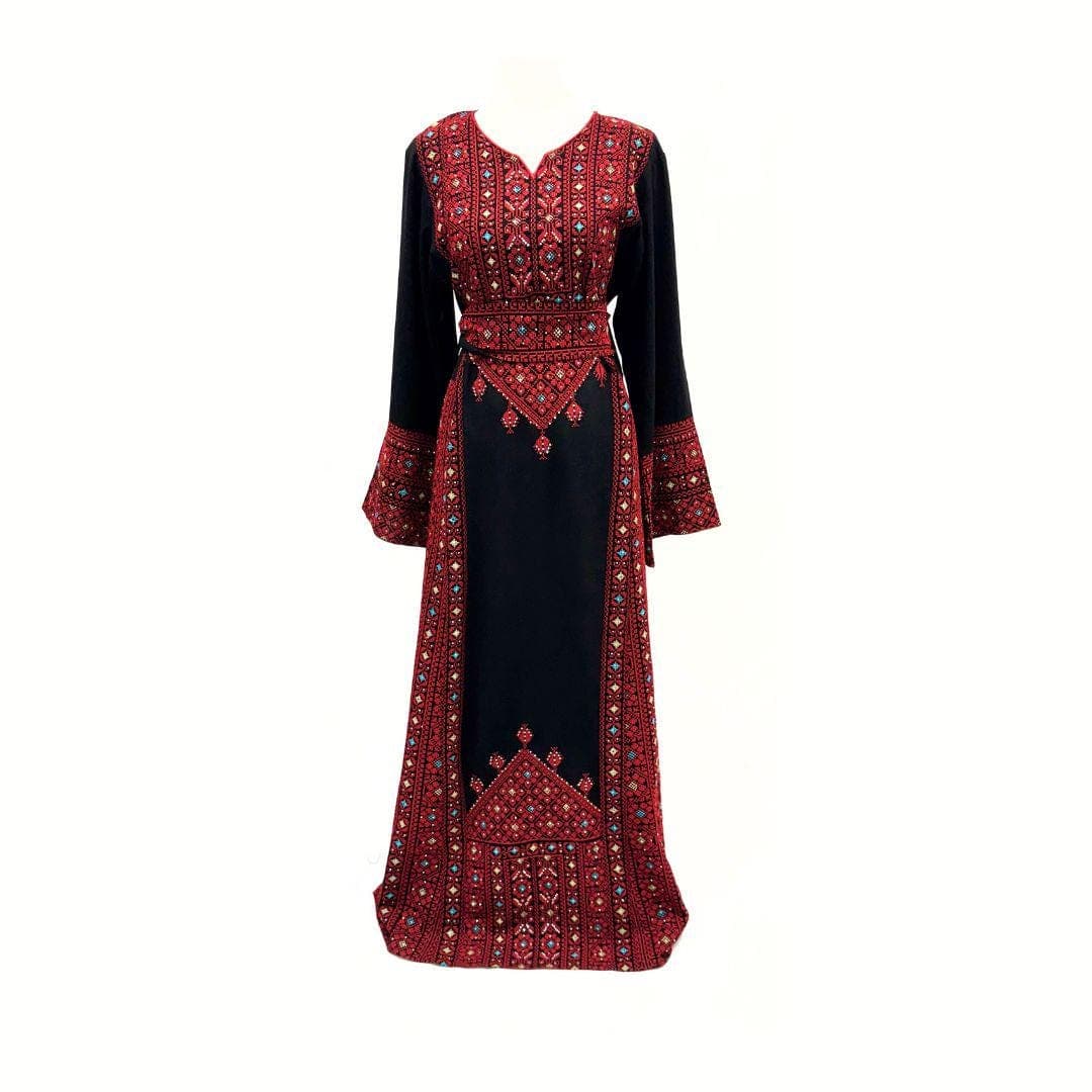 Traditional Palestinian Embroidered Thobe with Belt - image 3