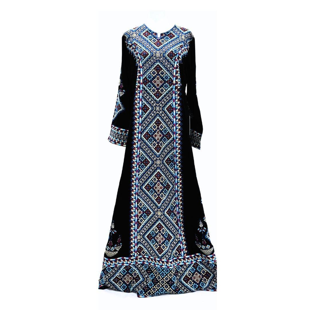 Palestinian Embroidered Dress – Colorful Mosaic Geometric Design