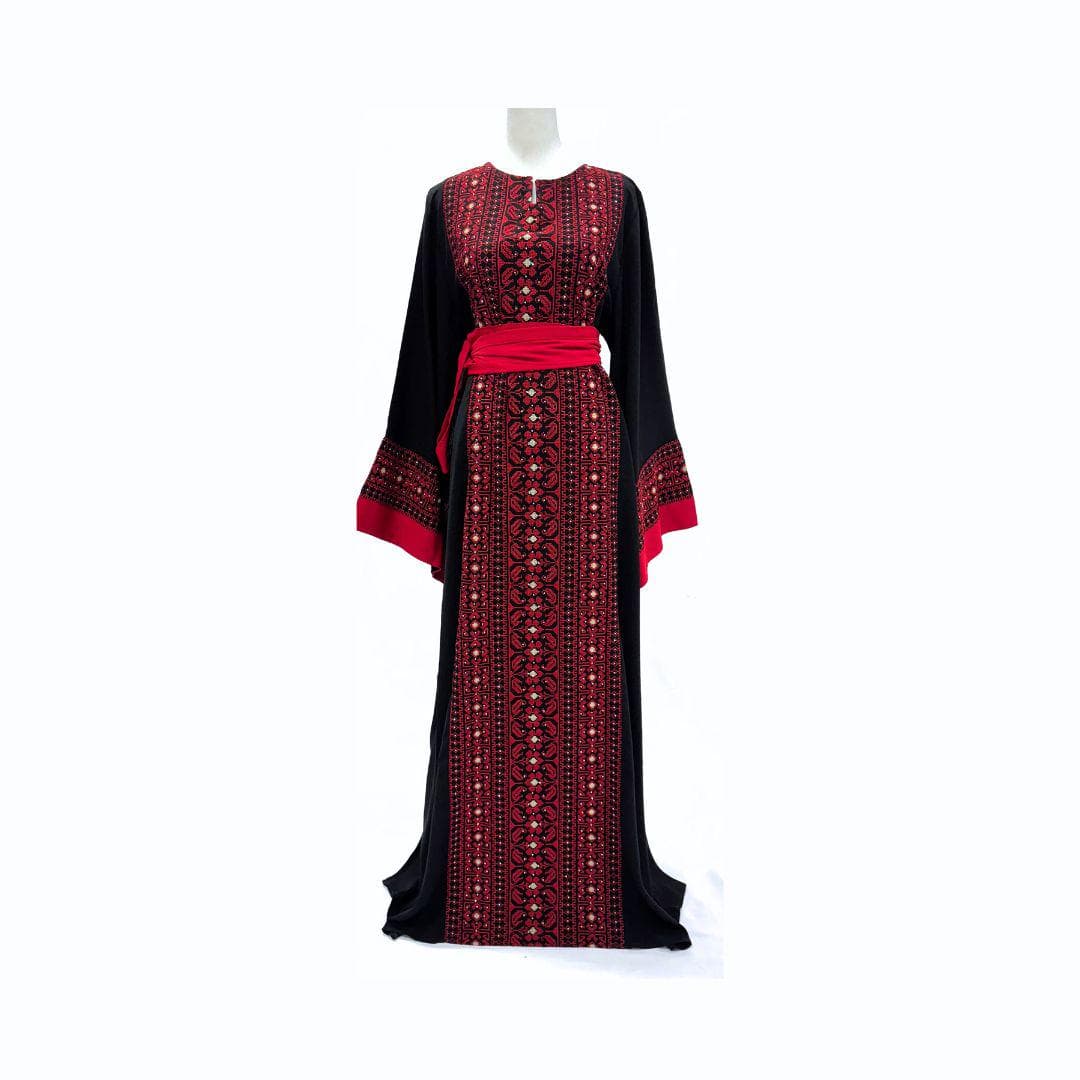 Embroidered Thobe Tatreez with Satin Belt - image 3